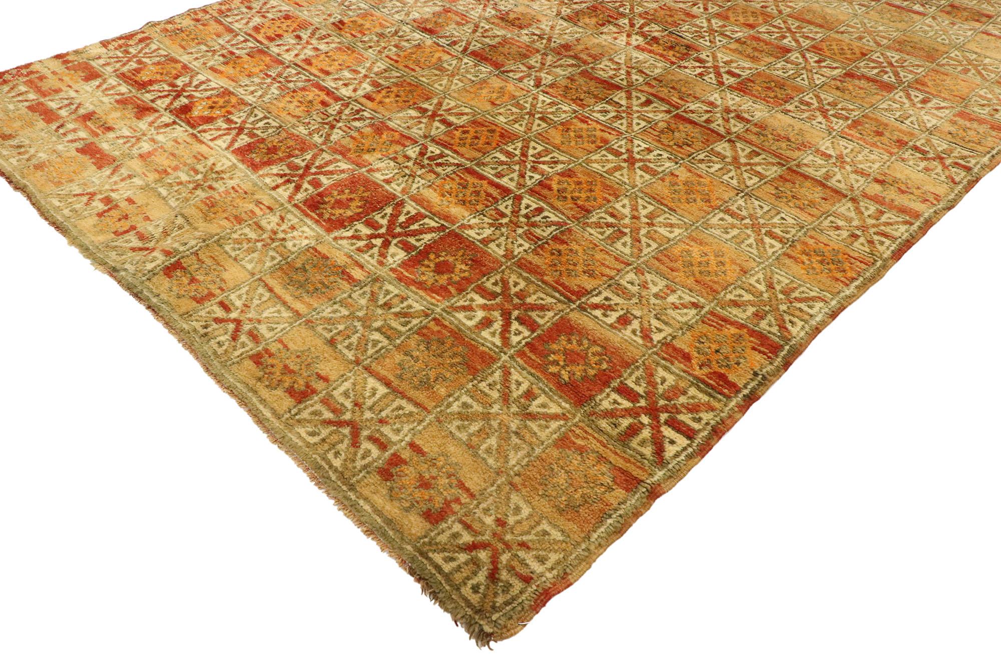 20751 Vintage Beni MGuild Moroccan Rug Runner, 05'04 x 12'10. Originating from the Beni M'Guild tribe nestled in the Middle Atlas Mountains of Morocco, Beni M'Guild rugs epitomize a revered tradition deeply woven into the fabric of Berber culture.