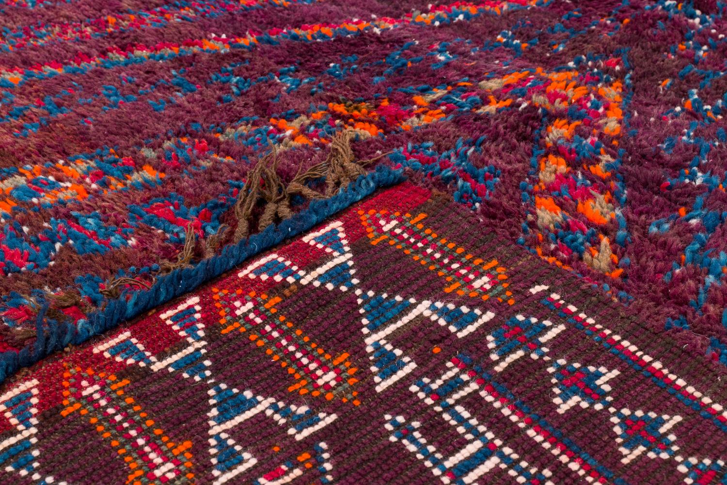 Antique Beni Mguild Moroccan Wool Shag Midcentury Vintage Chevron Area Rug For Sale 1