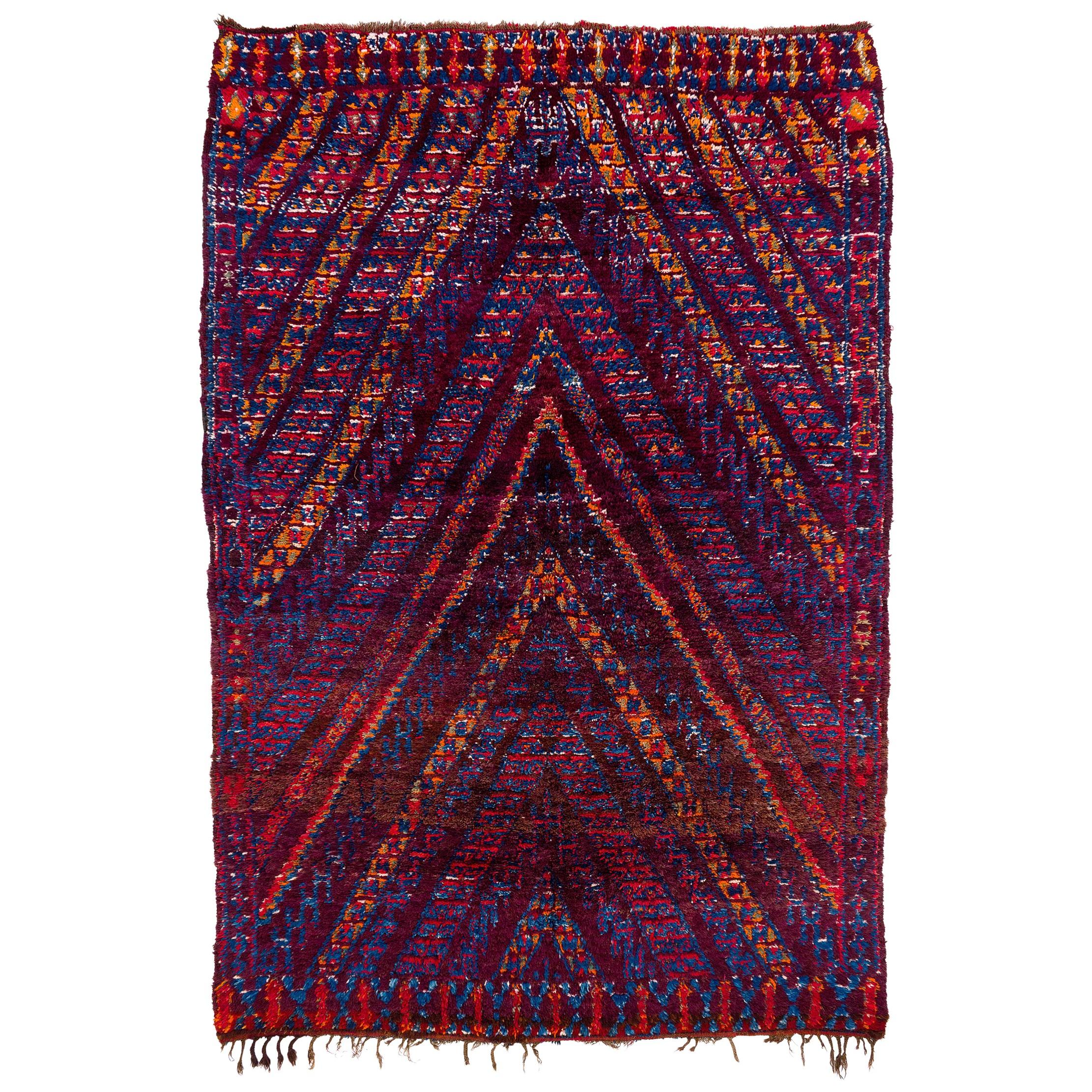Antiquités Beni Mguild Marocain Laine Shag Midcentury Vintage Chevron Area Rug