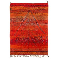 Vintage Coleccionable Rojo Chevron Beni Mguild Auténtica Alfombra Marroquí de Lana