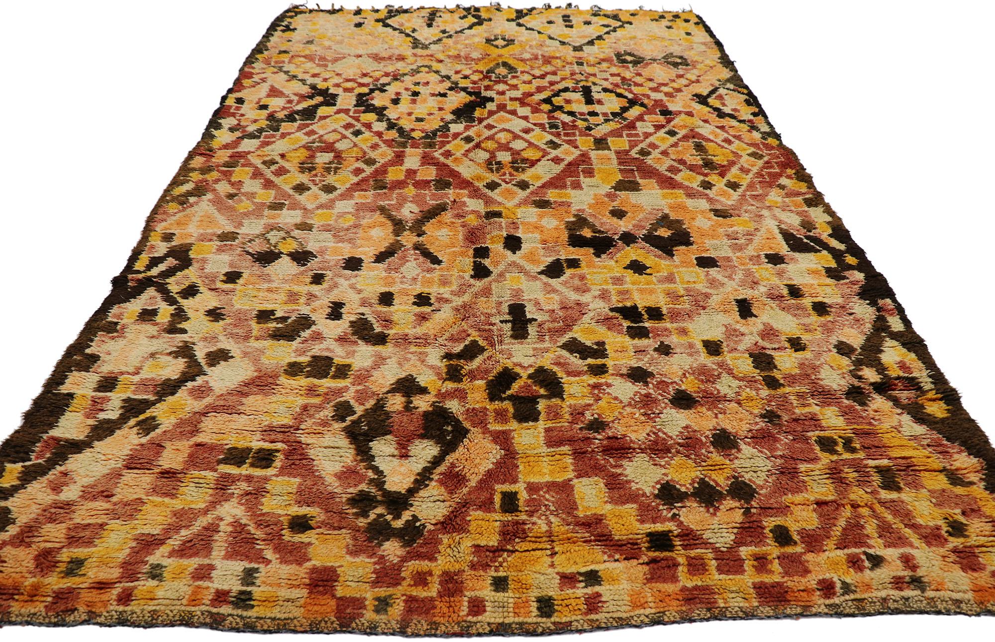 Bohemian Vintage Beni MGuild Moroccan Rug, Global Style Meets Eclectic Boho Chic For Sale