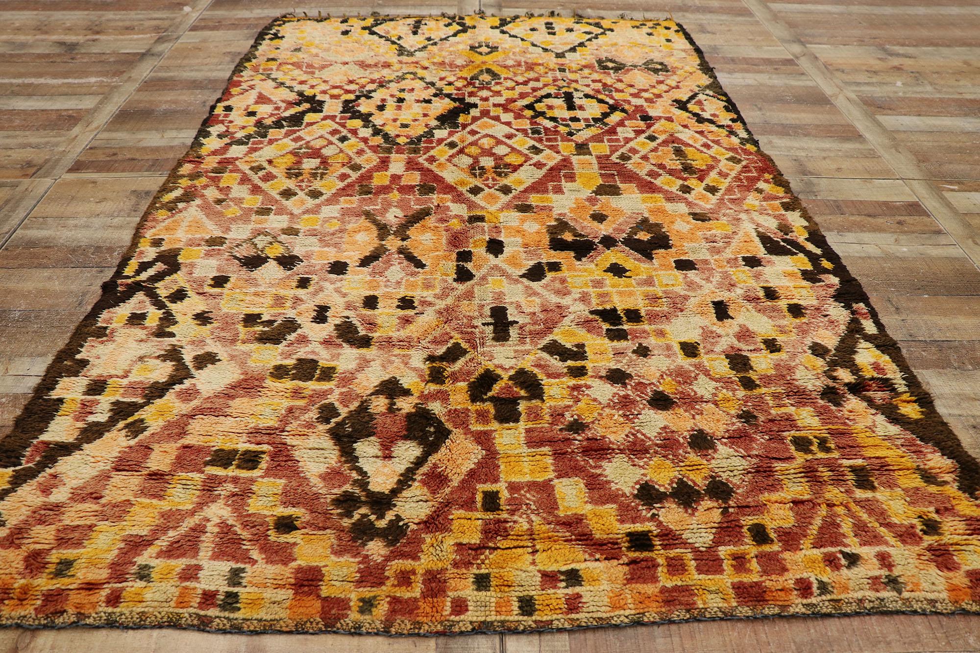 Wool Vintage Beni MGuild Moroccan Rug, Global Style Meets Eclectic Boho Chic For Sale