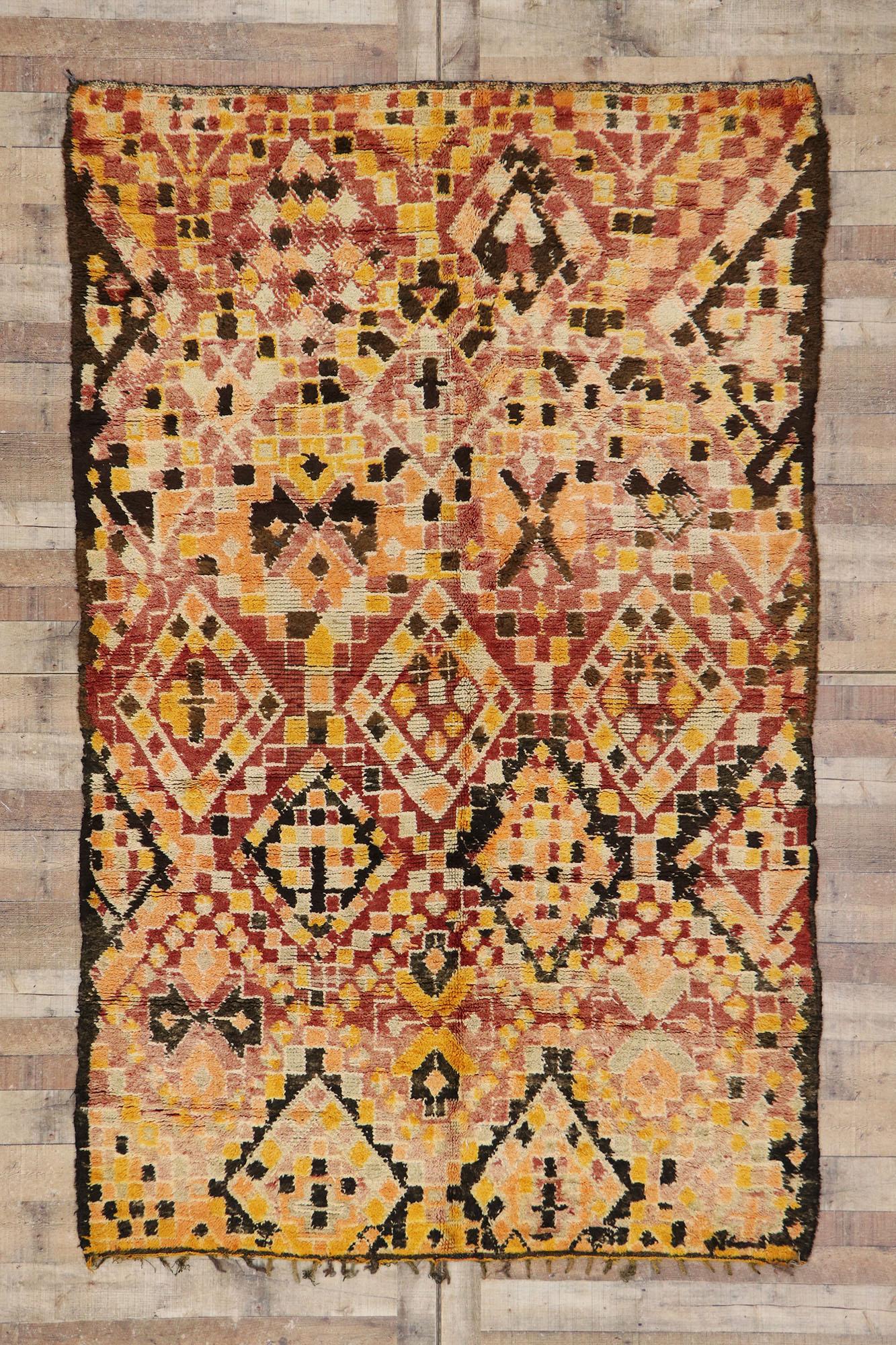Vintage Beni MGuild Moroccan Rug, Global Style Meets Eclectic Boho Chic For Sale 1