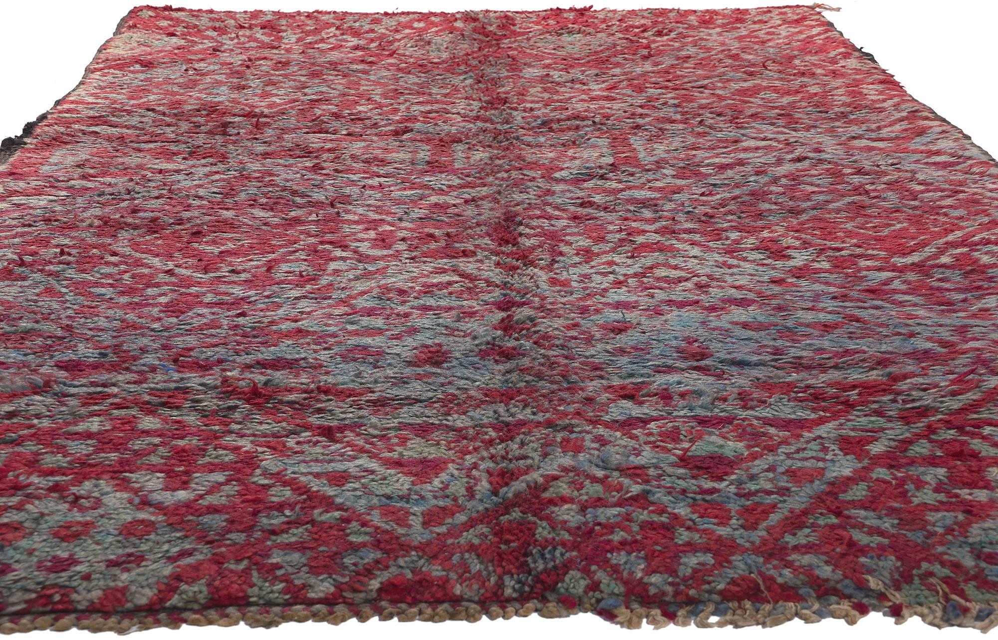 Hand-Knotted Vintage Beni MGuild Moroccan Rug, Maximalist Style Meets Tribal Enchantment For Sale