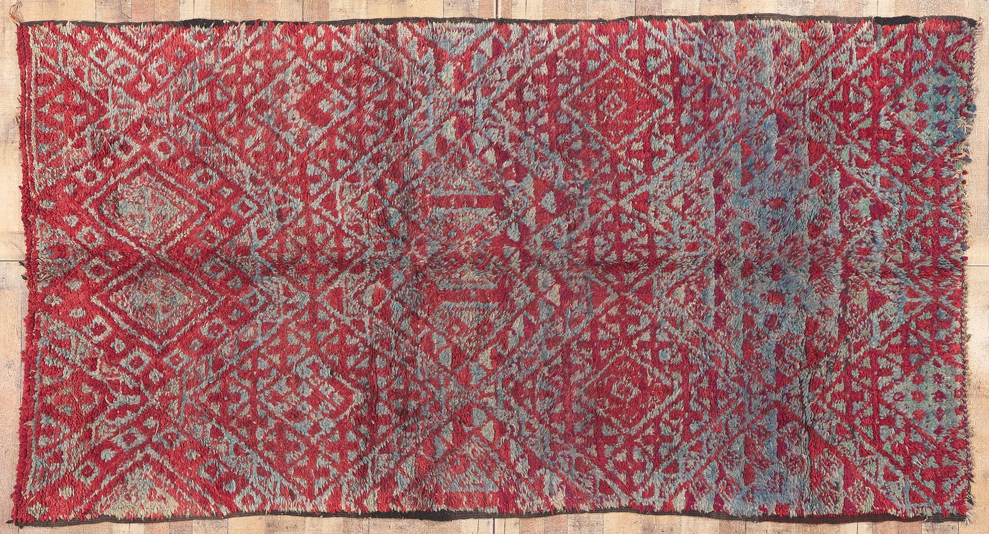 Vintage Beni MGuild Moroccan Rug, Maximalist Style Meets Tribal Enchantment For Sale 3