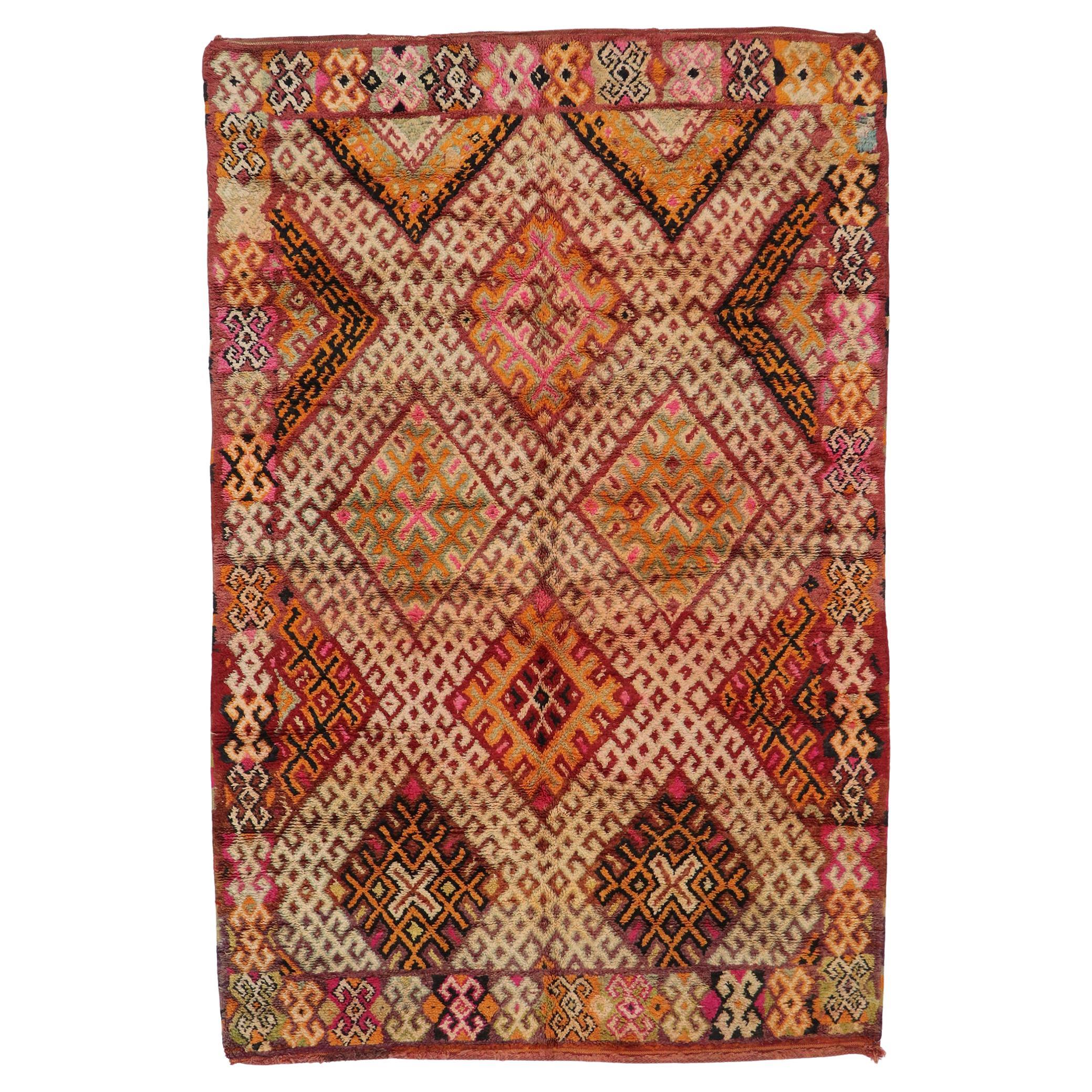 Vintage Beni MGuild Moroccan Rug, Midcentury Modern Meets Bohemian For Sale