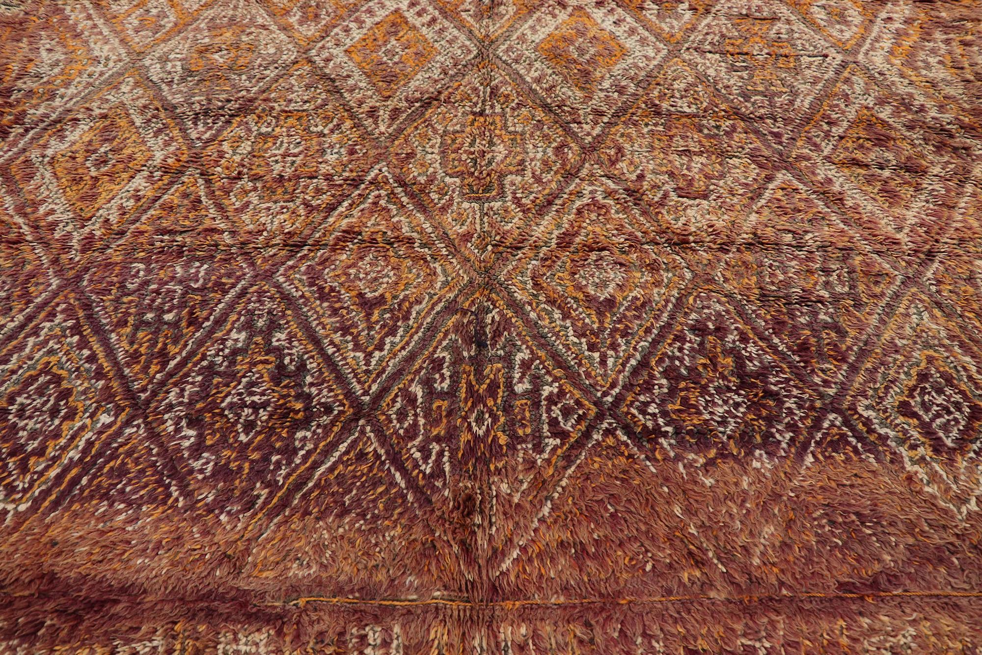 Hand-Knotted Vintage Beni MGuild Moroccan Rug, Midcentury Meets Autumn Harvest