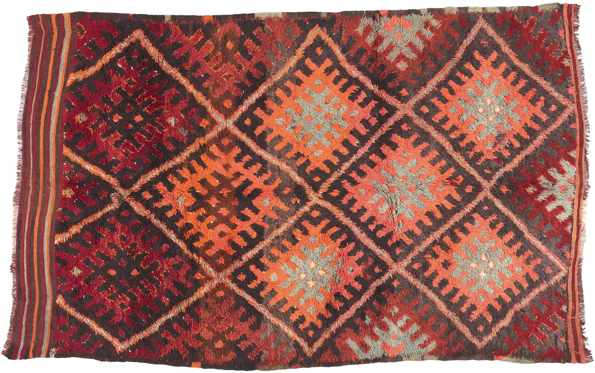 1960's Beni MGuild Moroccan Carpet, Midcentury Modern Meets Tribal Enchantment For Sale 3