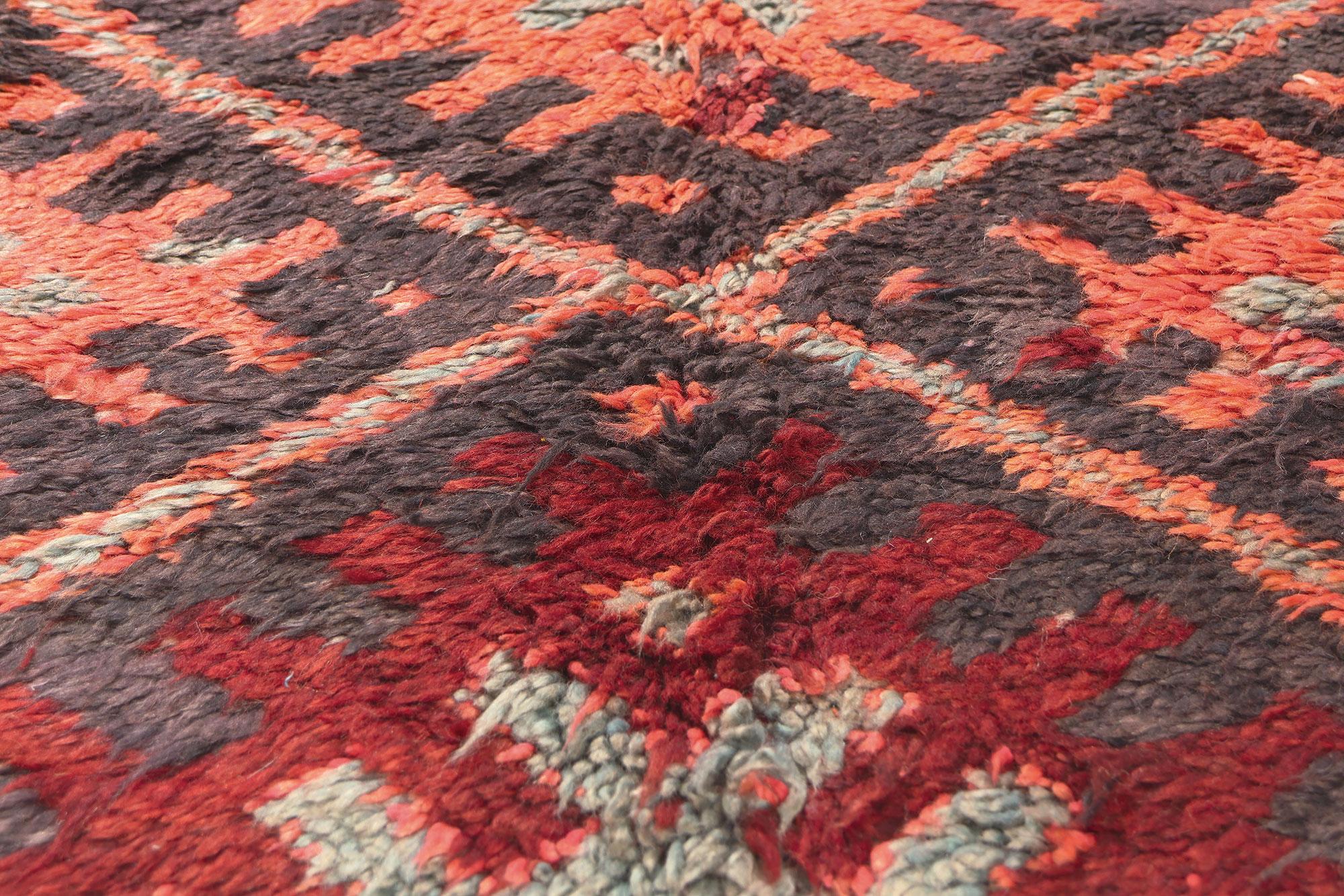 1960's Beni MGuild Moroccan Carpet, Midcentury Modern Meets Tribal Enchantment In Good Condition For Sale In Dallas, TX
