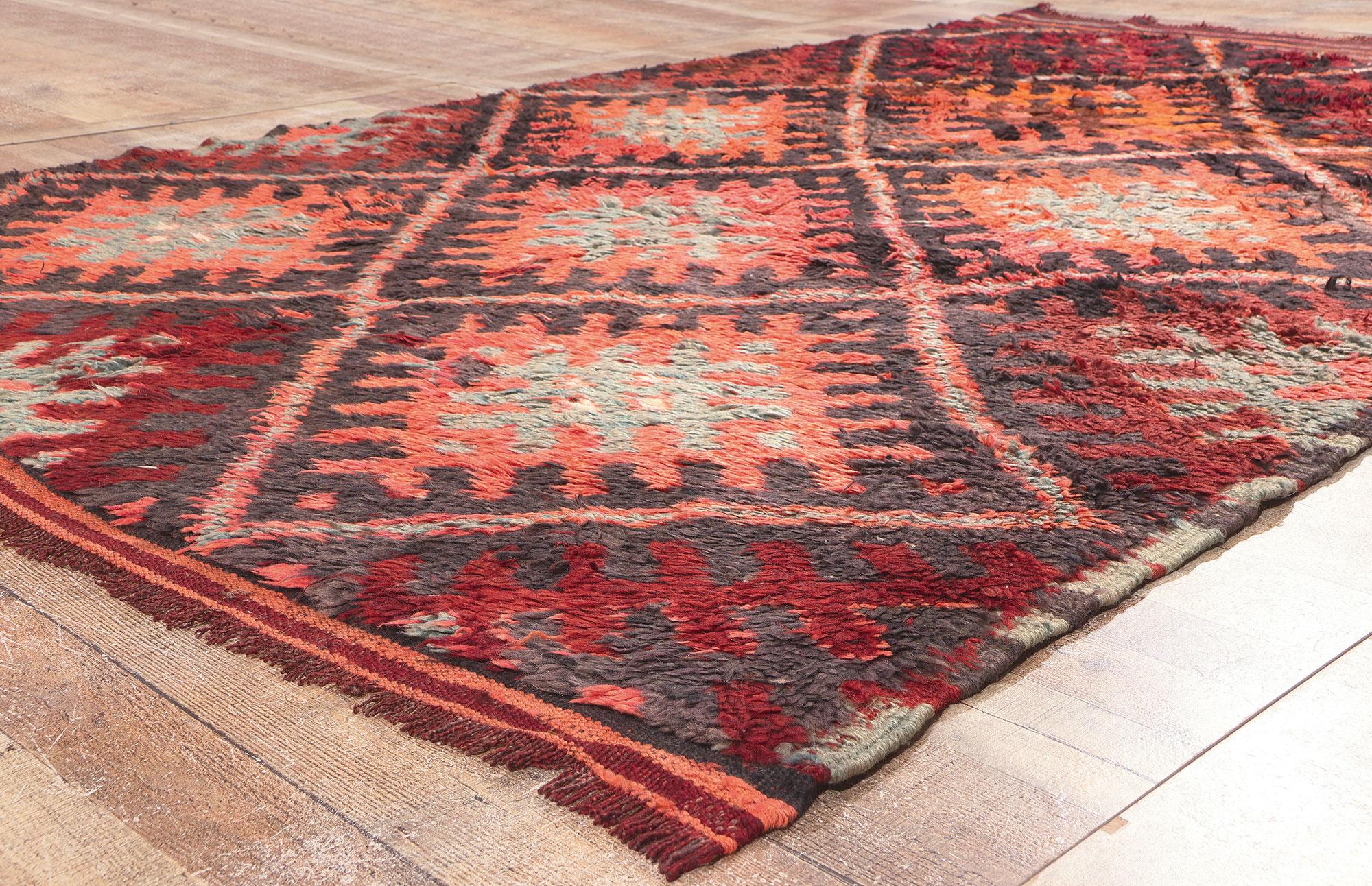Wool 1960's Beni MGuild Moroccan Carpet, Midcentury Modern Meets Tribal Enchantment For Sale