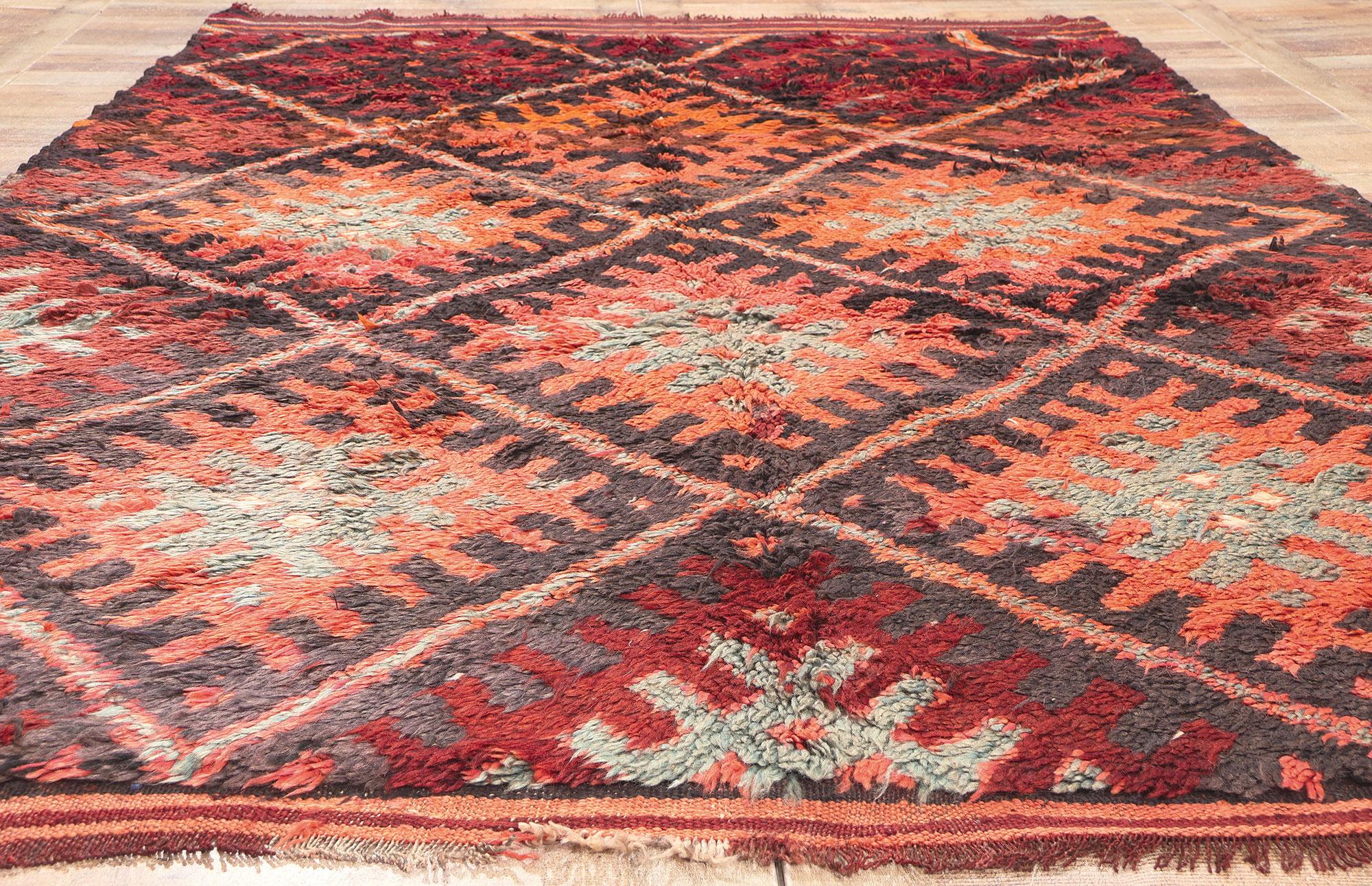 Vintage Beni MGuild Moroccan Rug, Midcentury Modern Meets Tribal Enchantment For Sale 1
