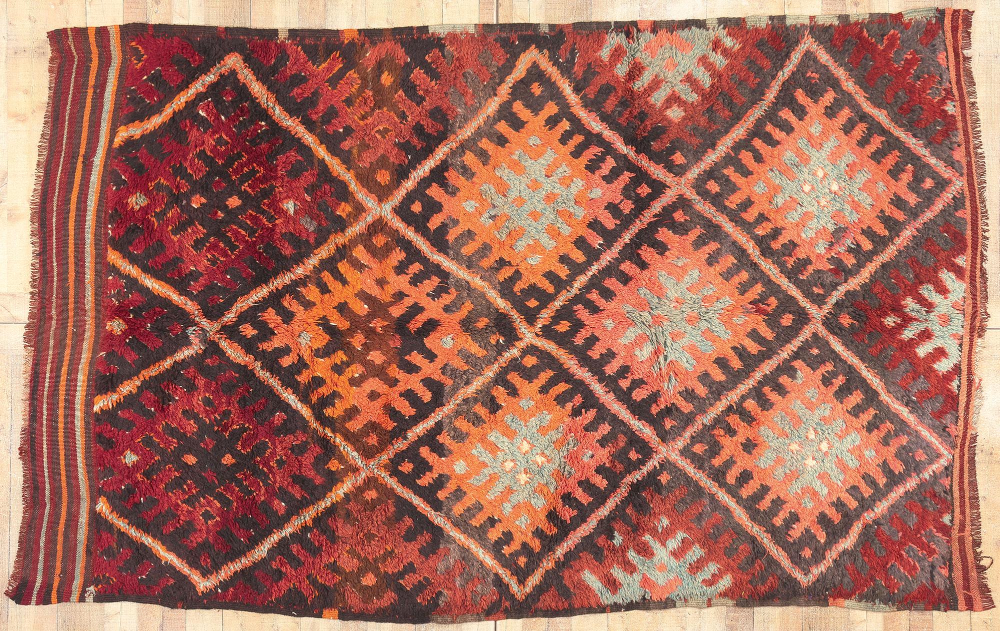 Vintage Beni MGuild Moroccan Rug, Midcentury Modern Meets Tribal Enchantment For Sale 2