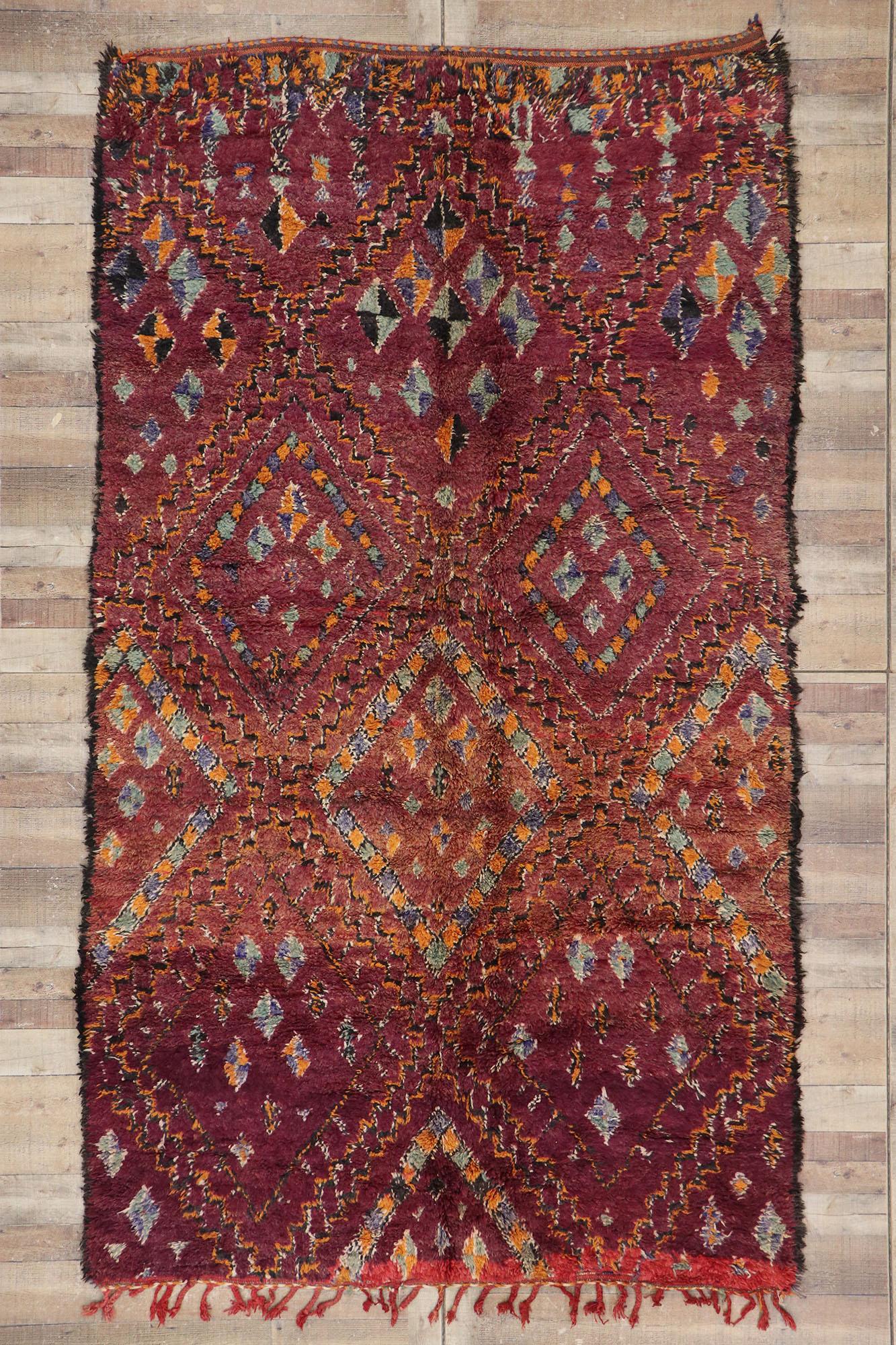 Wool Vintage Beni MGuild Moroccan Rug, Nomadic Charm Meets Jungalow Boho For Sale