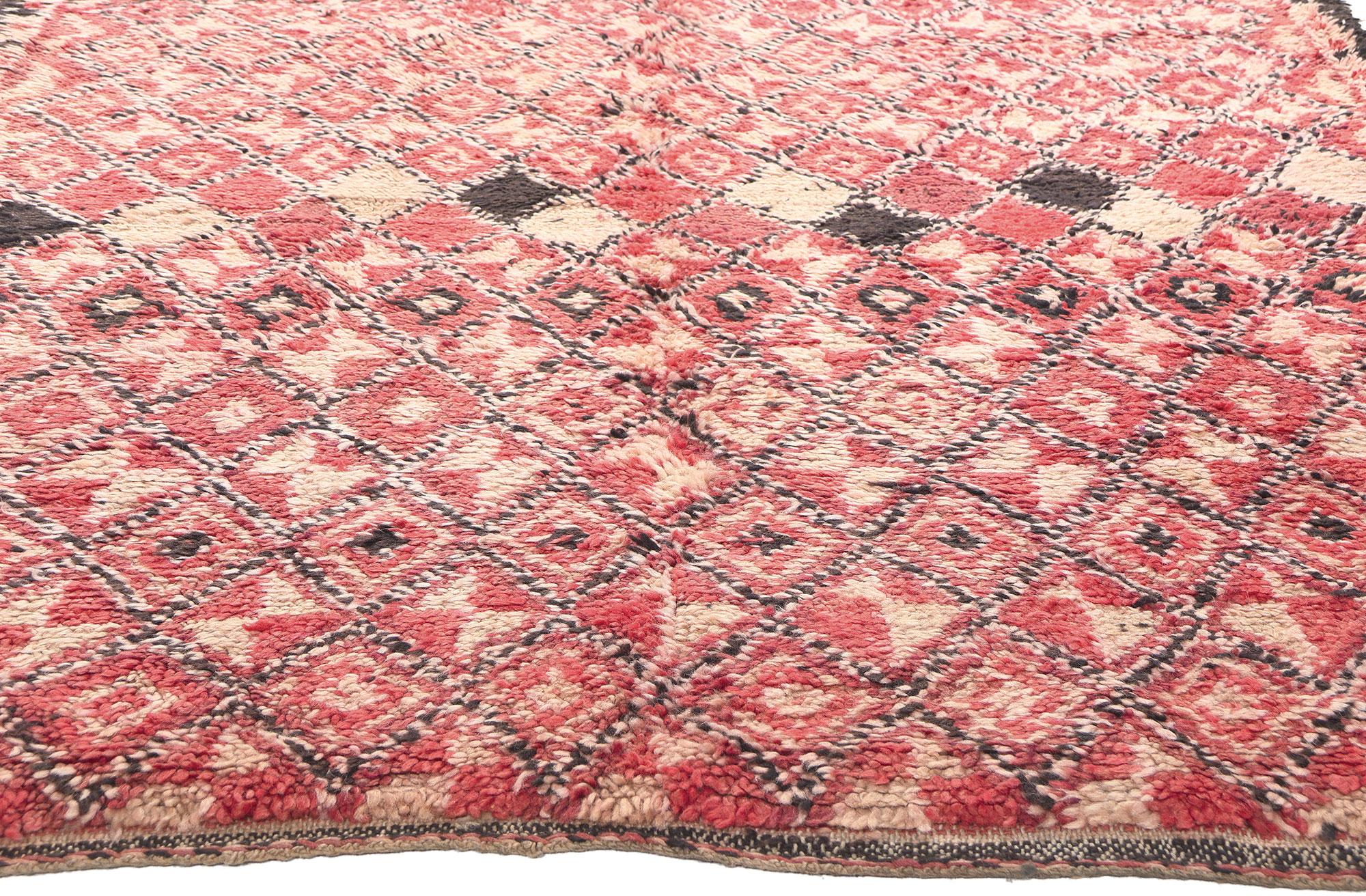 Hand-Knotted Vintage Beni MGuild Moroccan Rug, Nomadic Charm Meets Midcentury For Sale