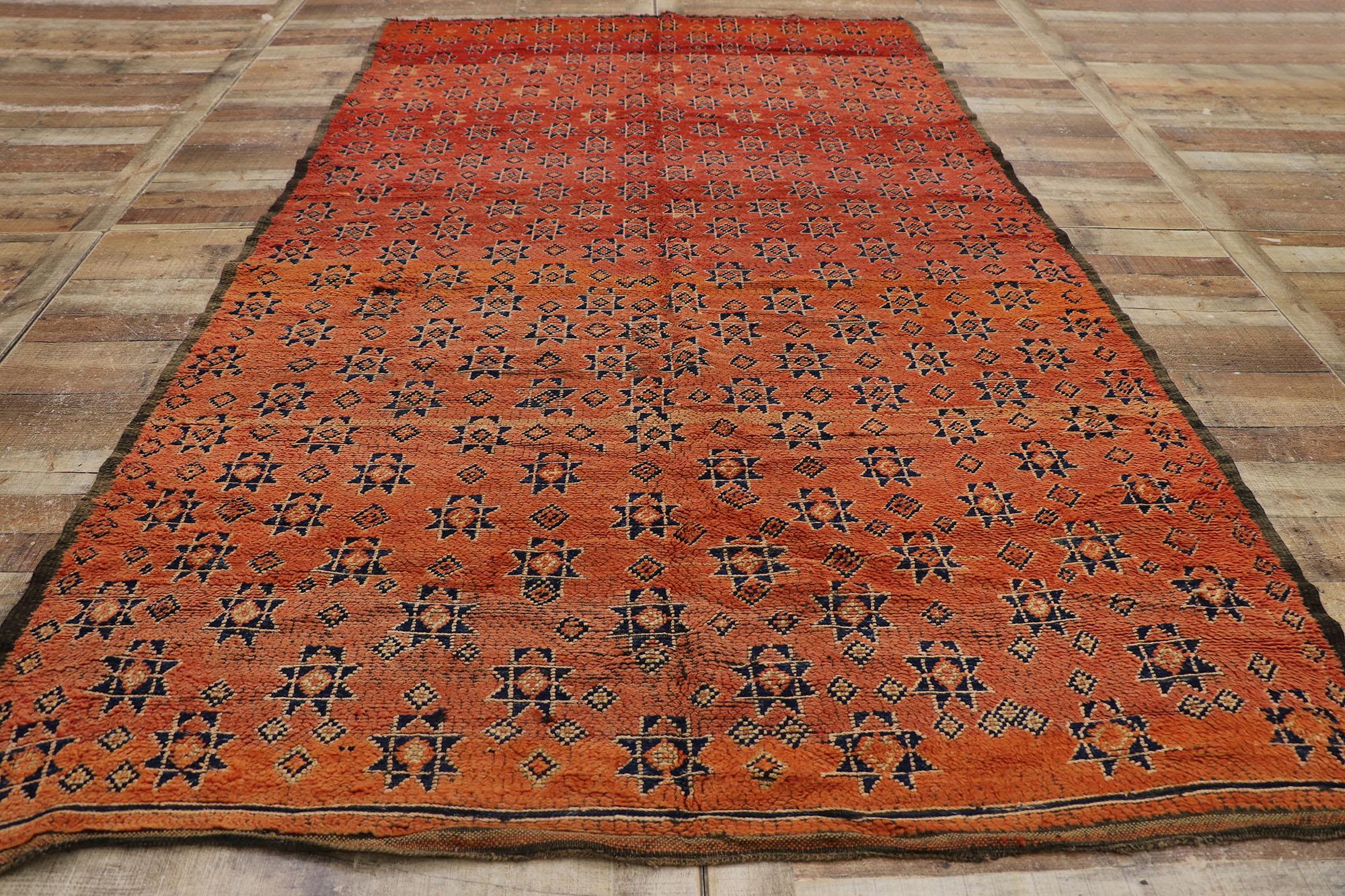 Vintage Beni MGuild Moroccan Rug, Midcentury Modern Meets Tribal Enchantment For Sale 1