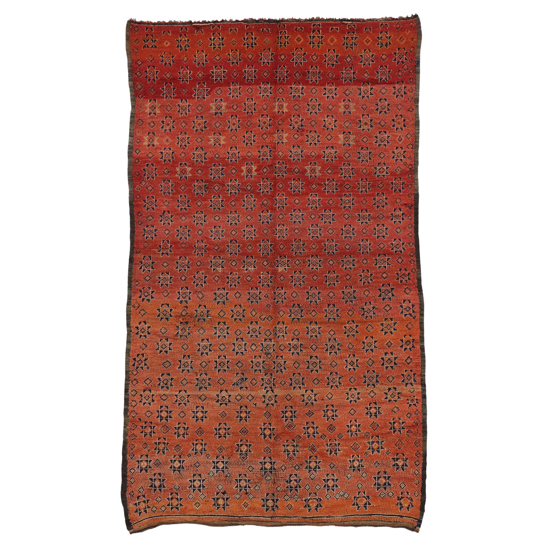 Vintage Beni MGuild Moroccan Rug, Midcentury Modern Meets Tribal Enchantment For Sale