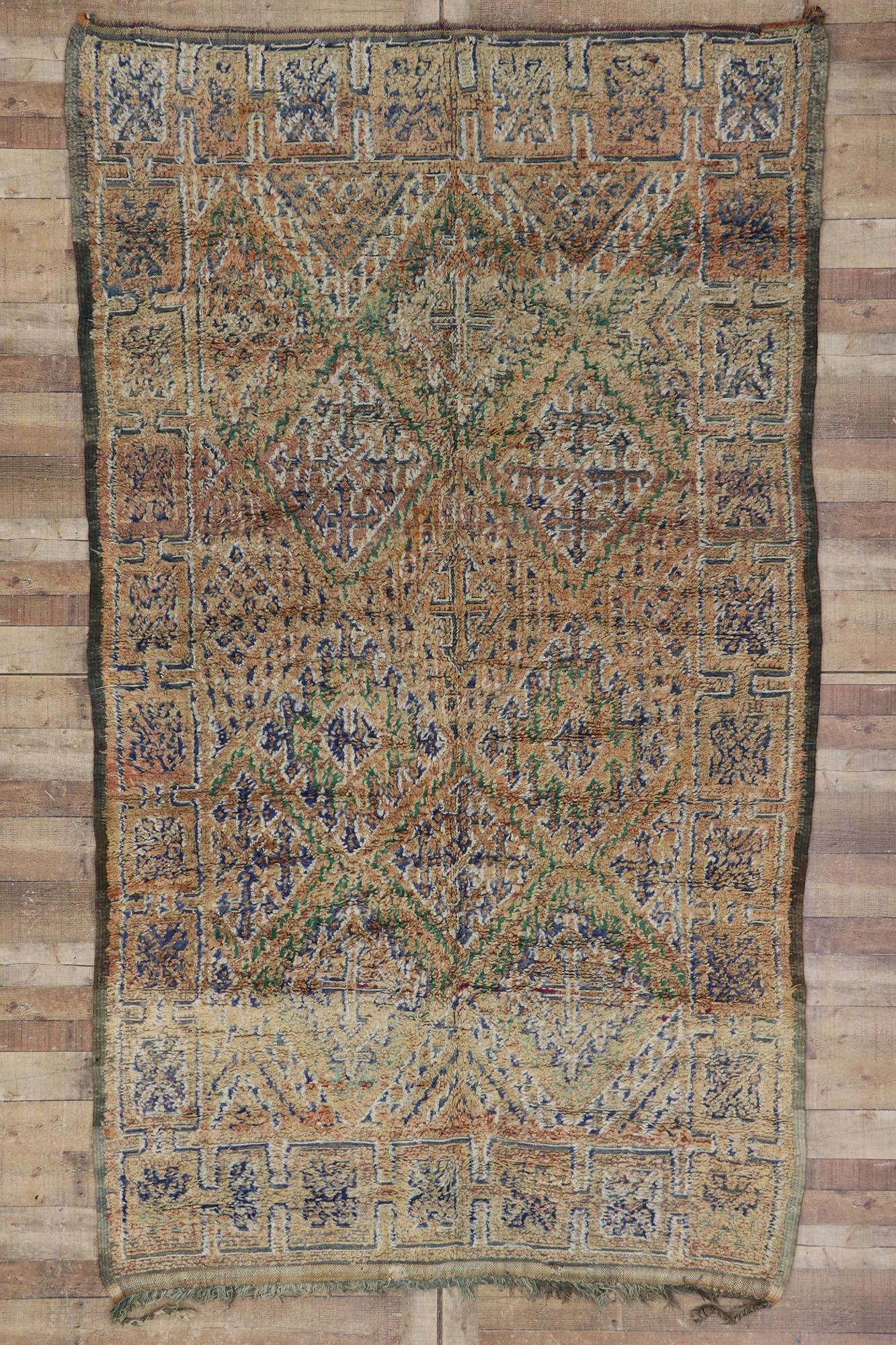 Vintage Beni MGuild Moroccan Rug, Nomadic Charm Meets Rustic Elegance For Sale 2