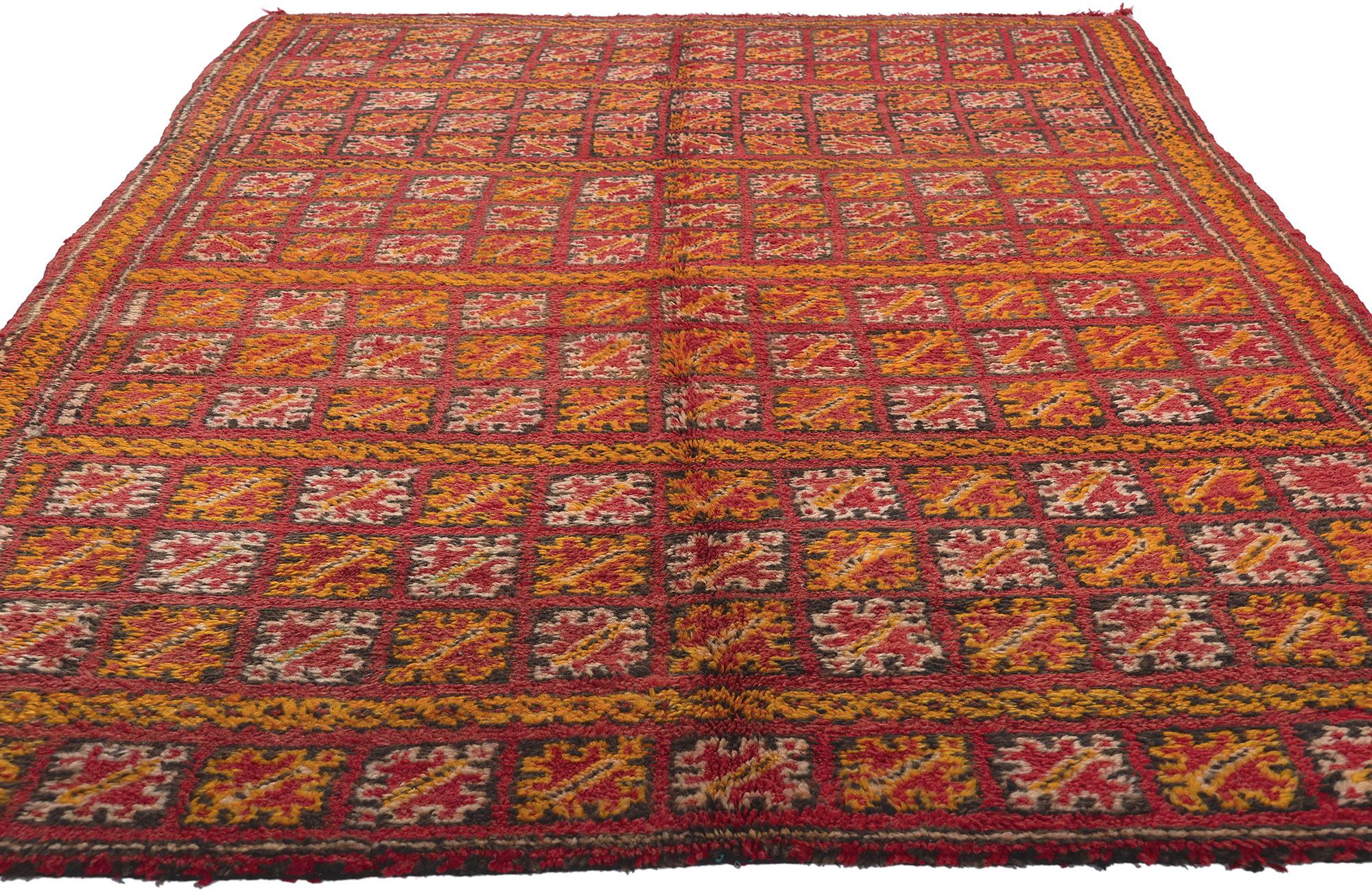 Tribal Vintage Beni MGuild Moroccan Rug, Midcentury Modern Meets Maximalist Boho For Sale