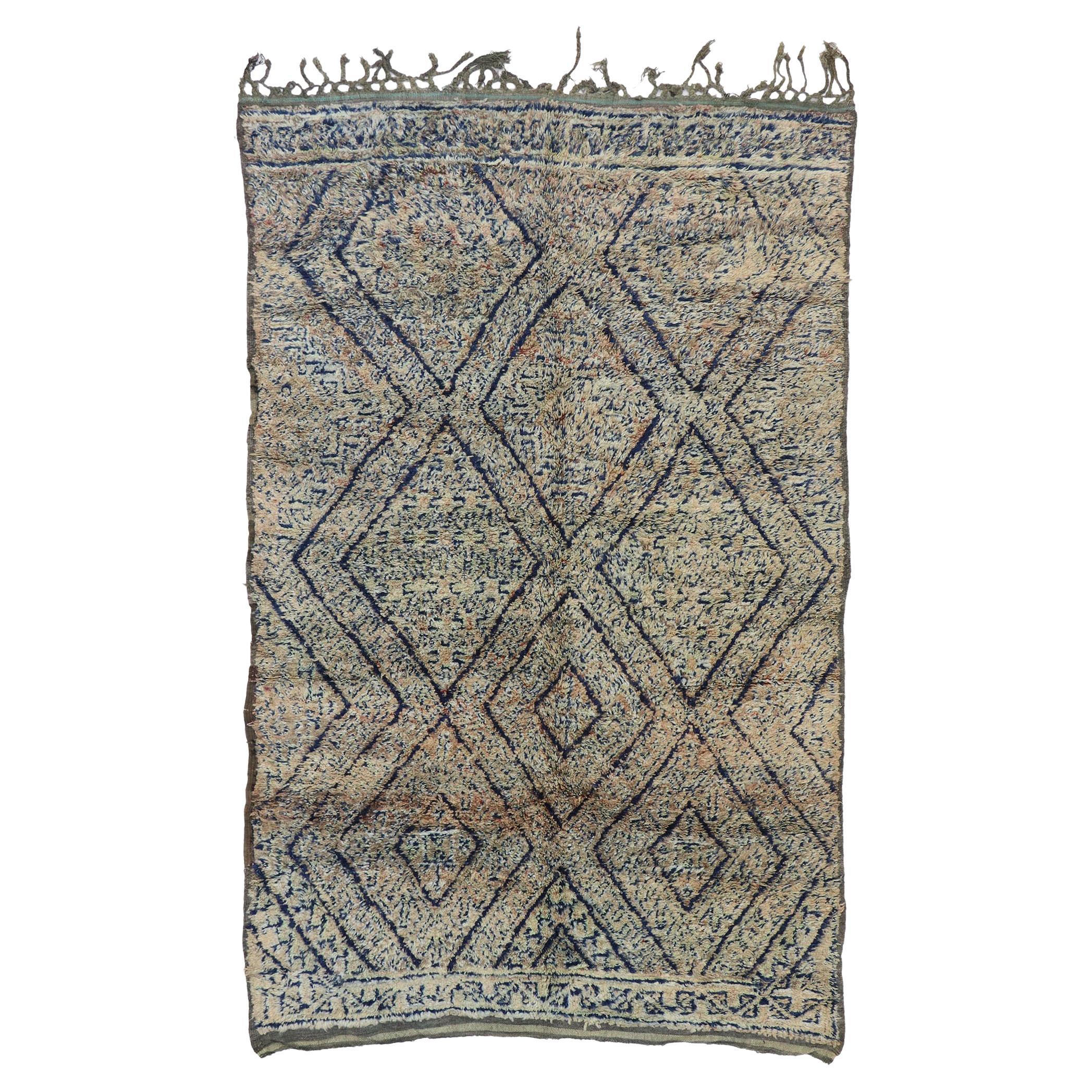 Vintage Beni MGuild Moroccan Rug, Rustic Charm Meets Sunbaked Elegance For Sale