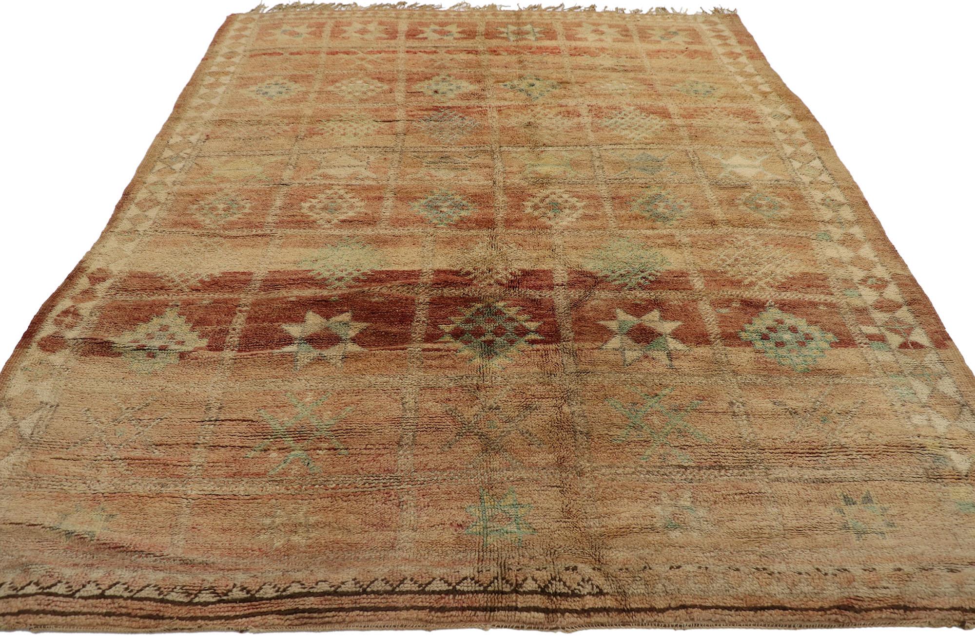 Hand-Knotted Vintage Beni MGuild Moroccan Rug, Spicy Global Style Meets Organic Modern For Sale