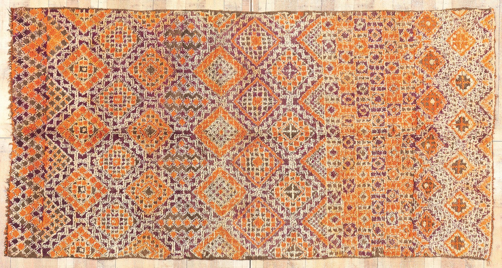 Vintage Beni MGuild Moroccan Rug, Tribal Enchantment Meets Mid-Century Modern  For Sale 3