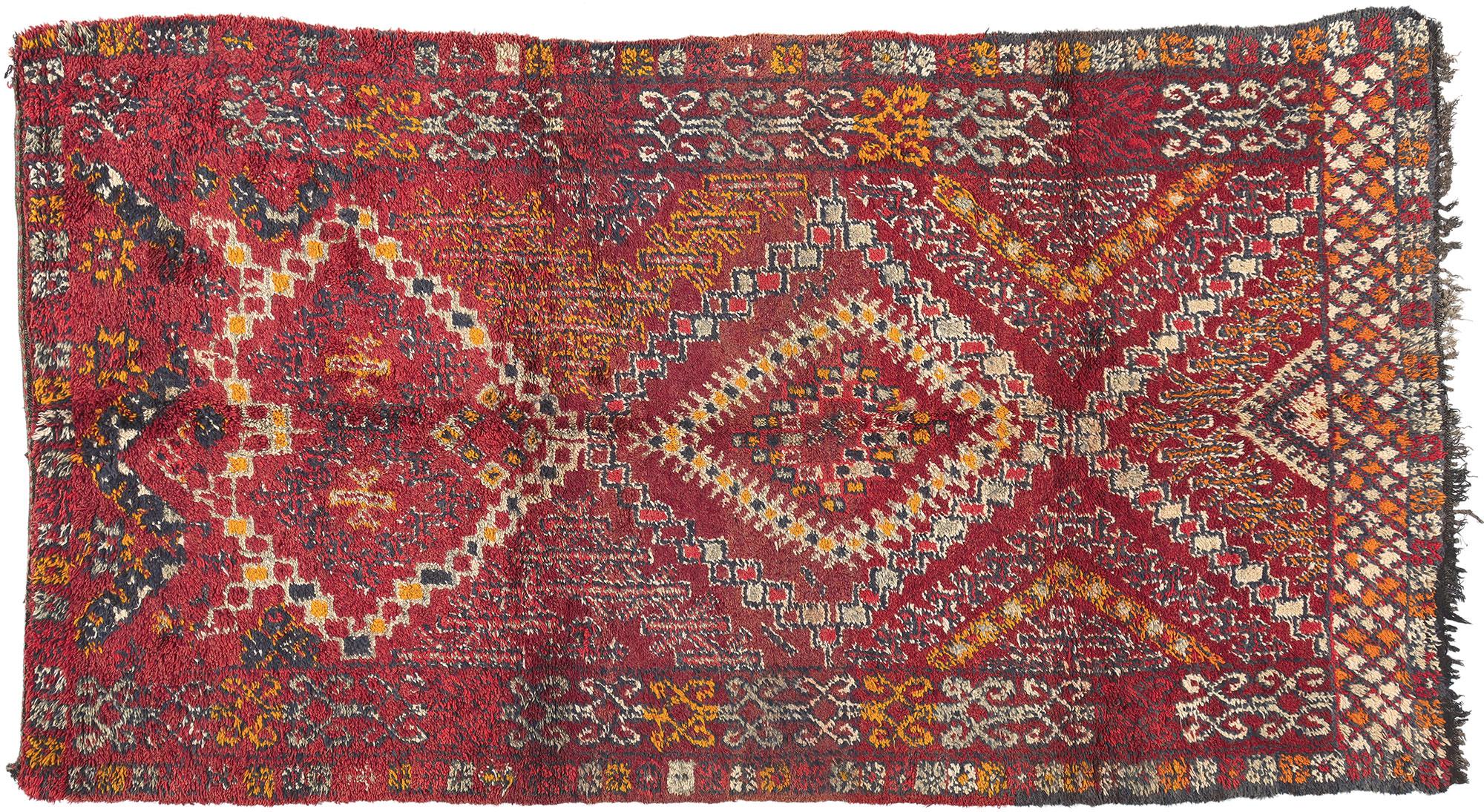 Vintage Beni MGuild Moroccan Rug, Tribal Enchantment Meets Midcentury Modern For Sale 3