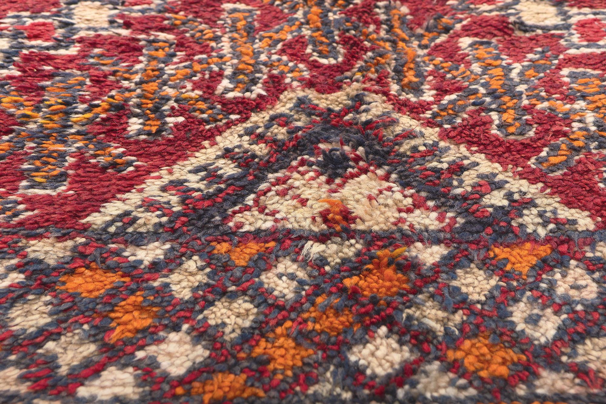 Vintage Beni MGuild Moroccan Rug, Tribal Enchantment Meets Midcentury Modern In Good Condition For Sale In Dallas, TX