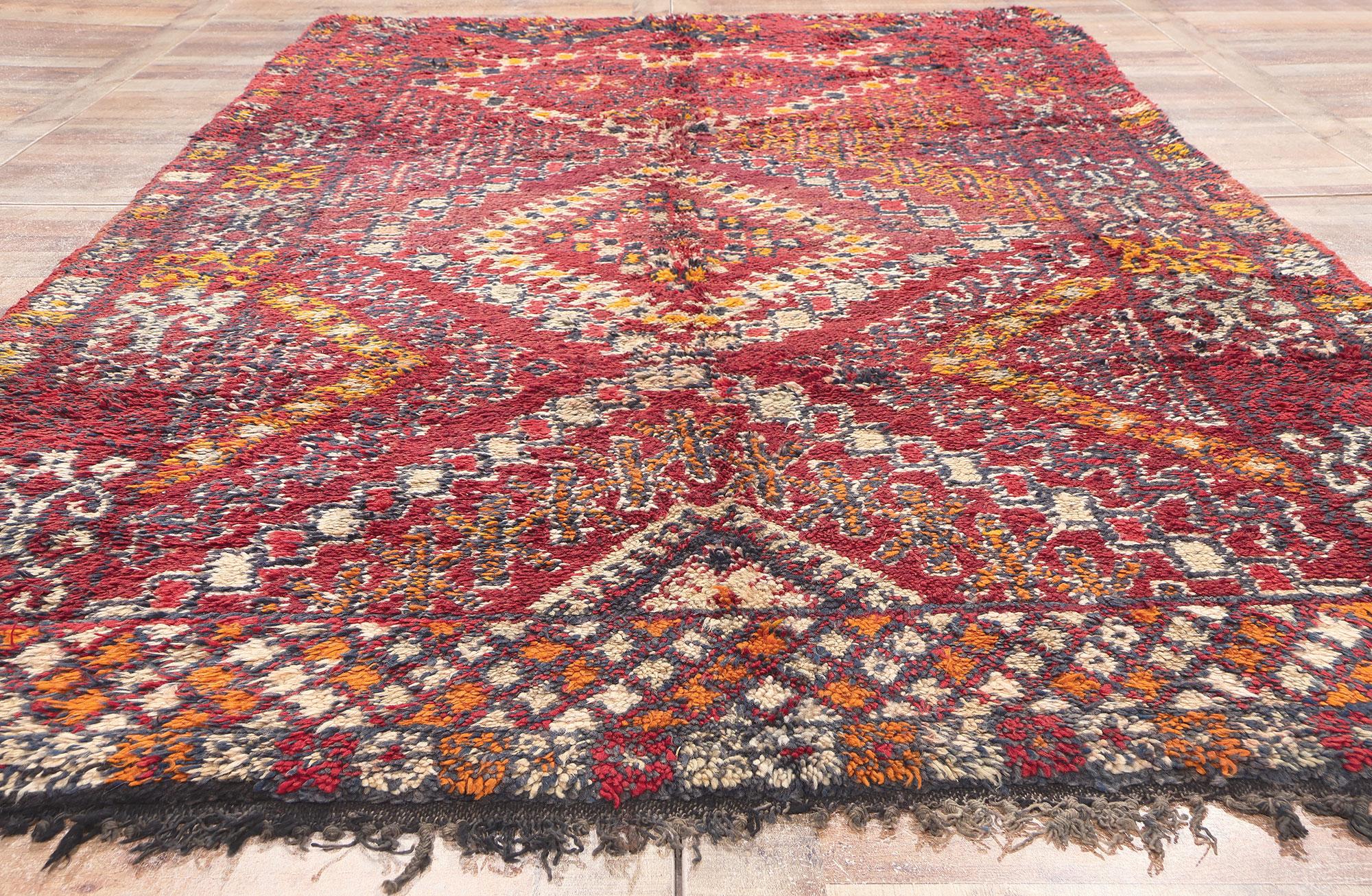 Vintage Beni MGuild Moroccan Rug, Tribal Enchantment Meets Midcentury Modern For Sale 1