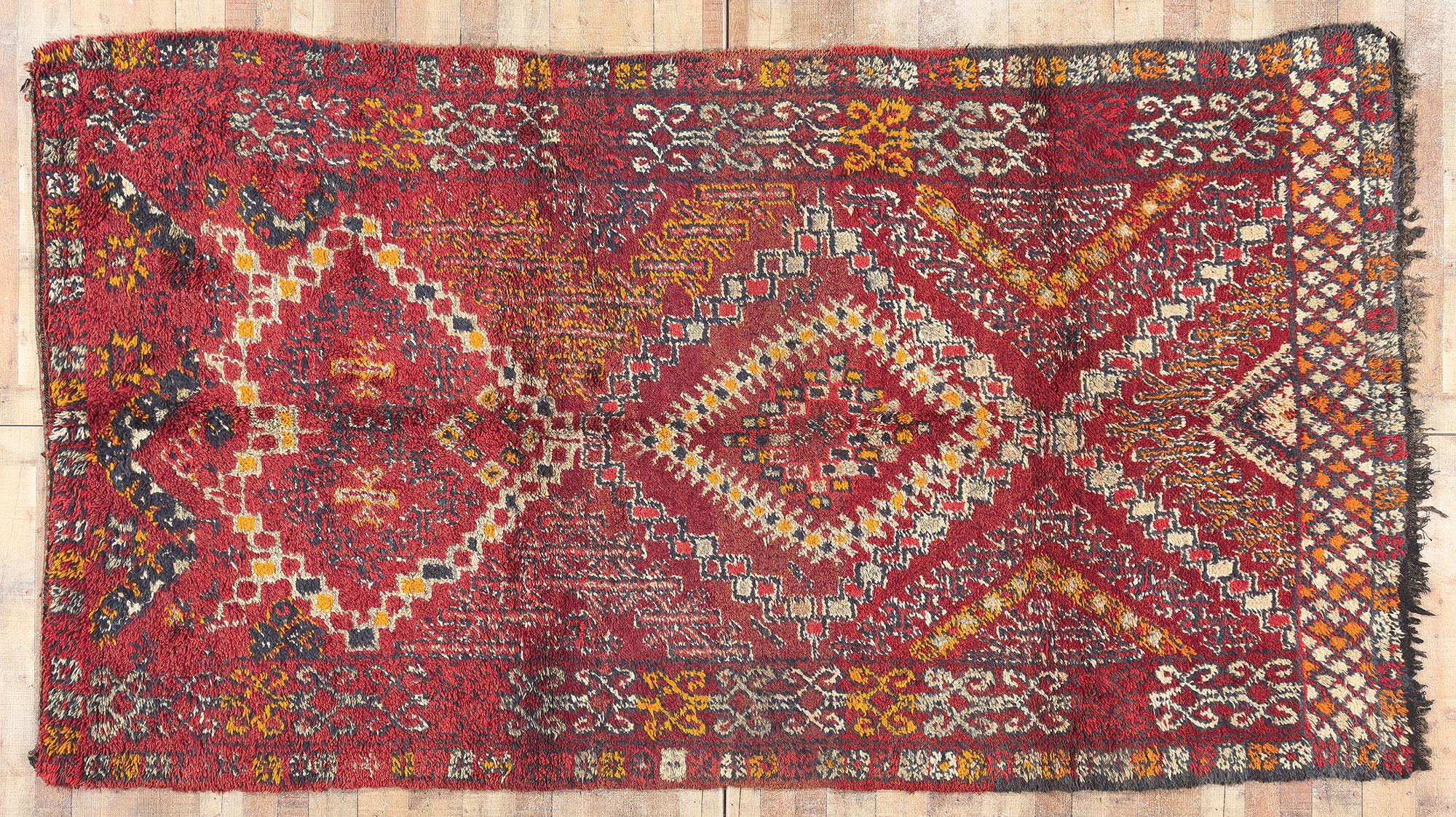 Vintage Beni MGuild Moroccan Rug, Tribal Enchantment Meets Midcentury Modern For Sale 2