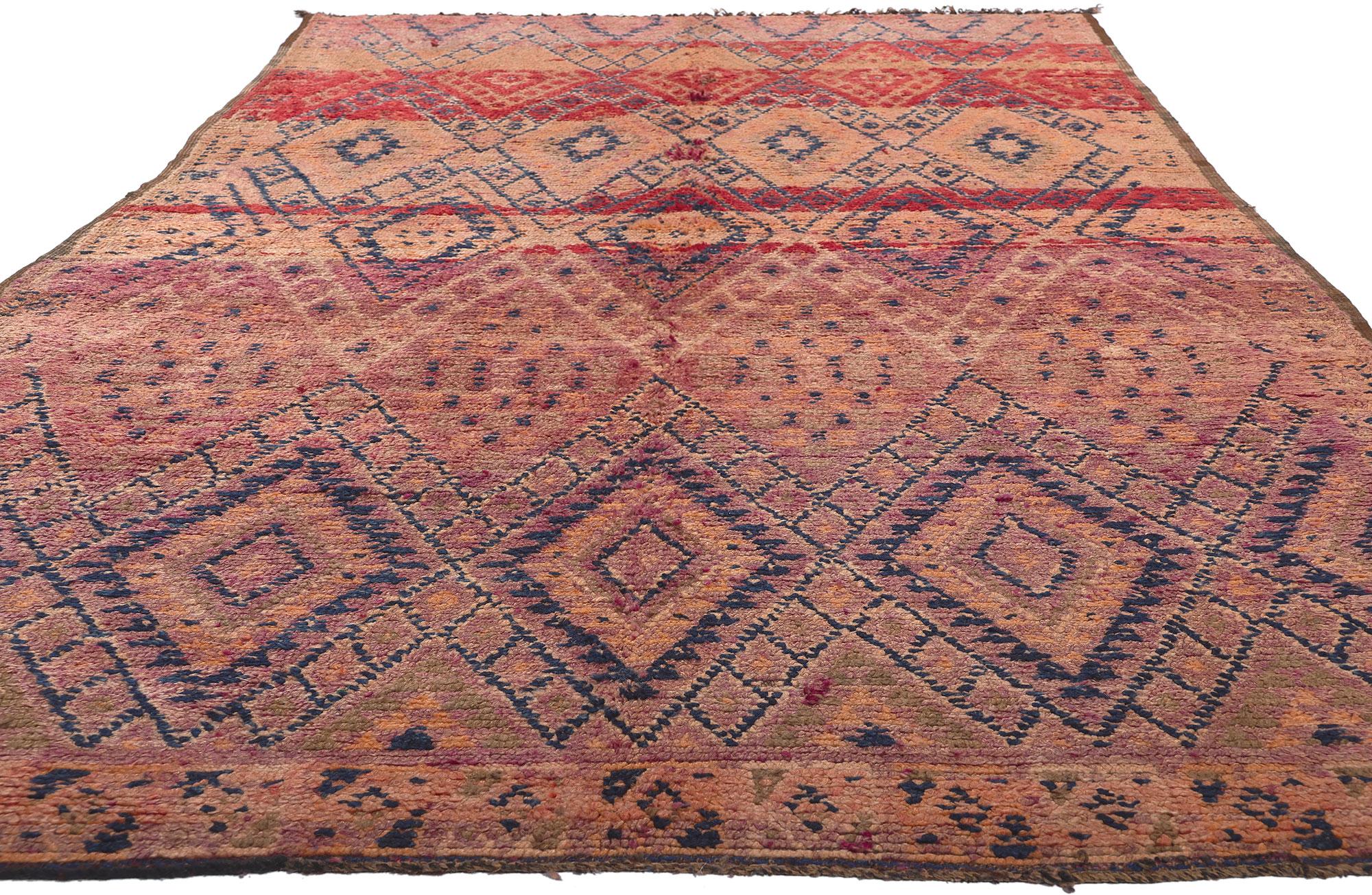 Tribal Vintage Beni MGuild Moroccan Rug, Wabi-Sabi Meets Modern Luxe For Sale