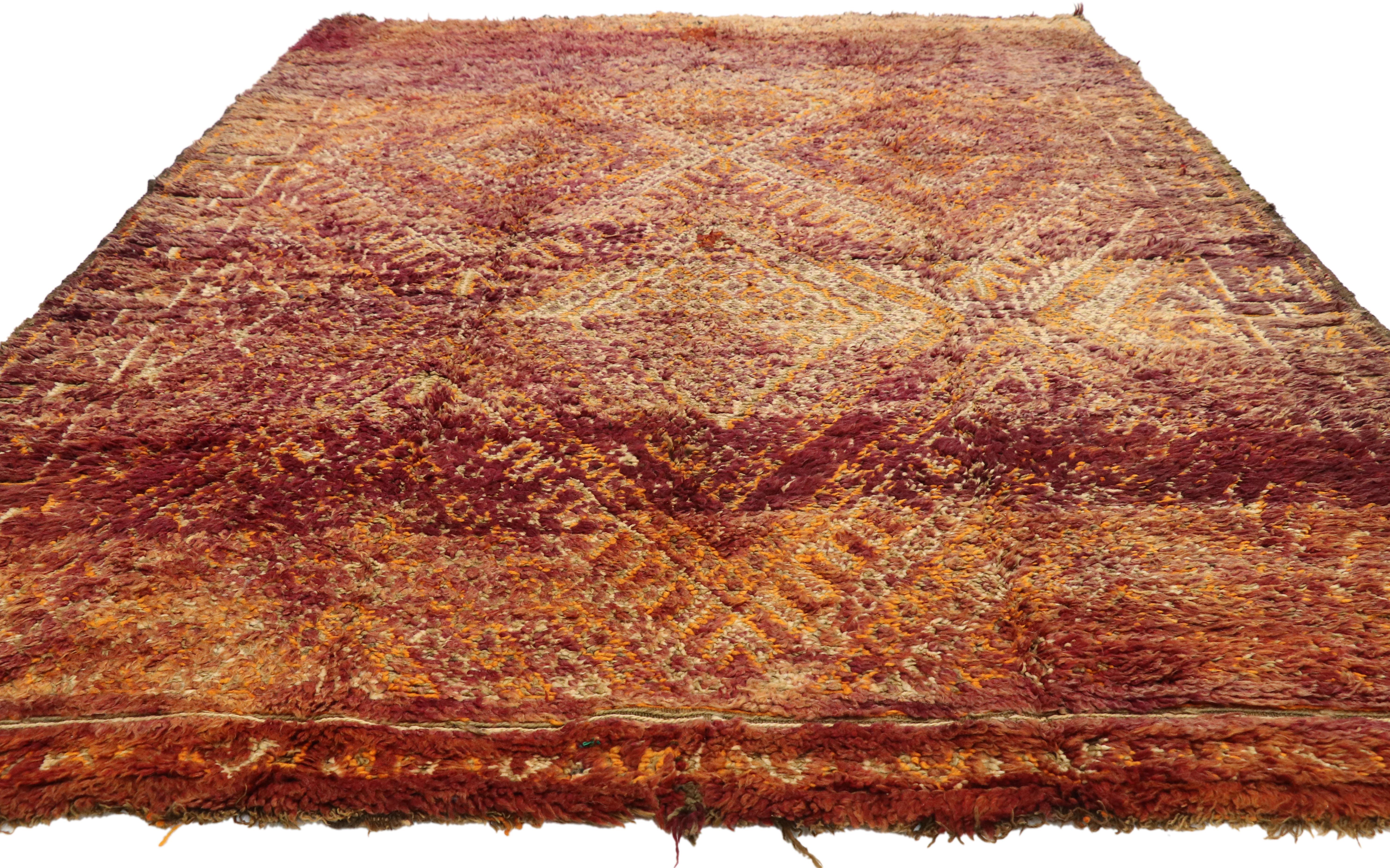 Tribal Vintage Beni M'Guild Moroccan Rug with a Diamond Pattern in Warm, Spicy Hues