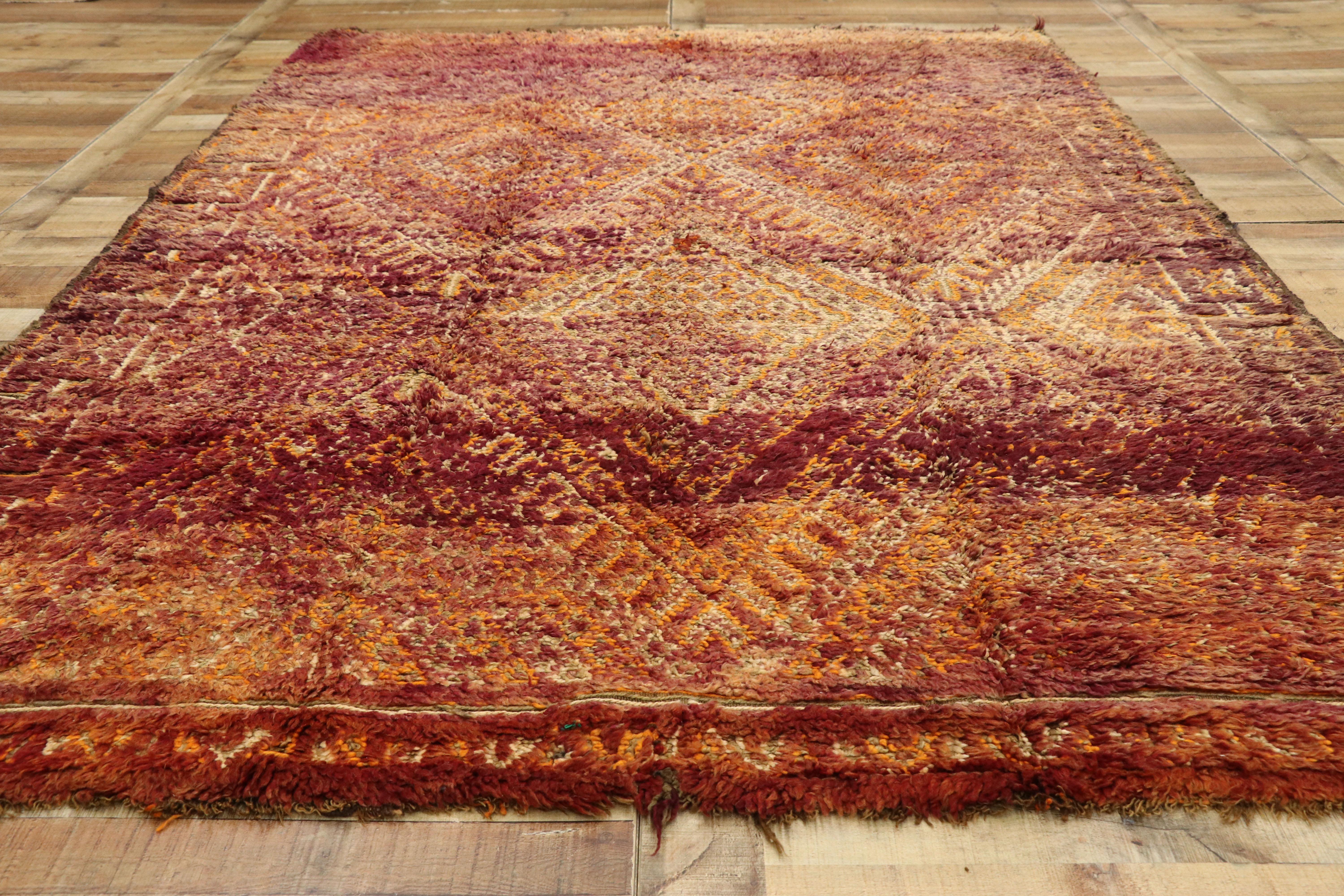 Wool Vintage Beni M'Guild Moroccan Rug with a Diamond Pattern in Warm, Spicy Hues