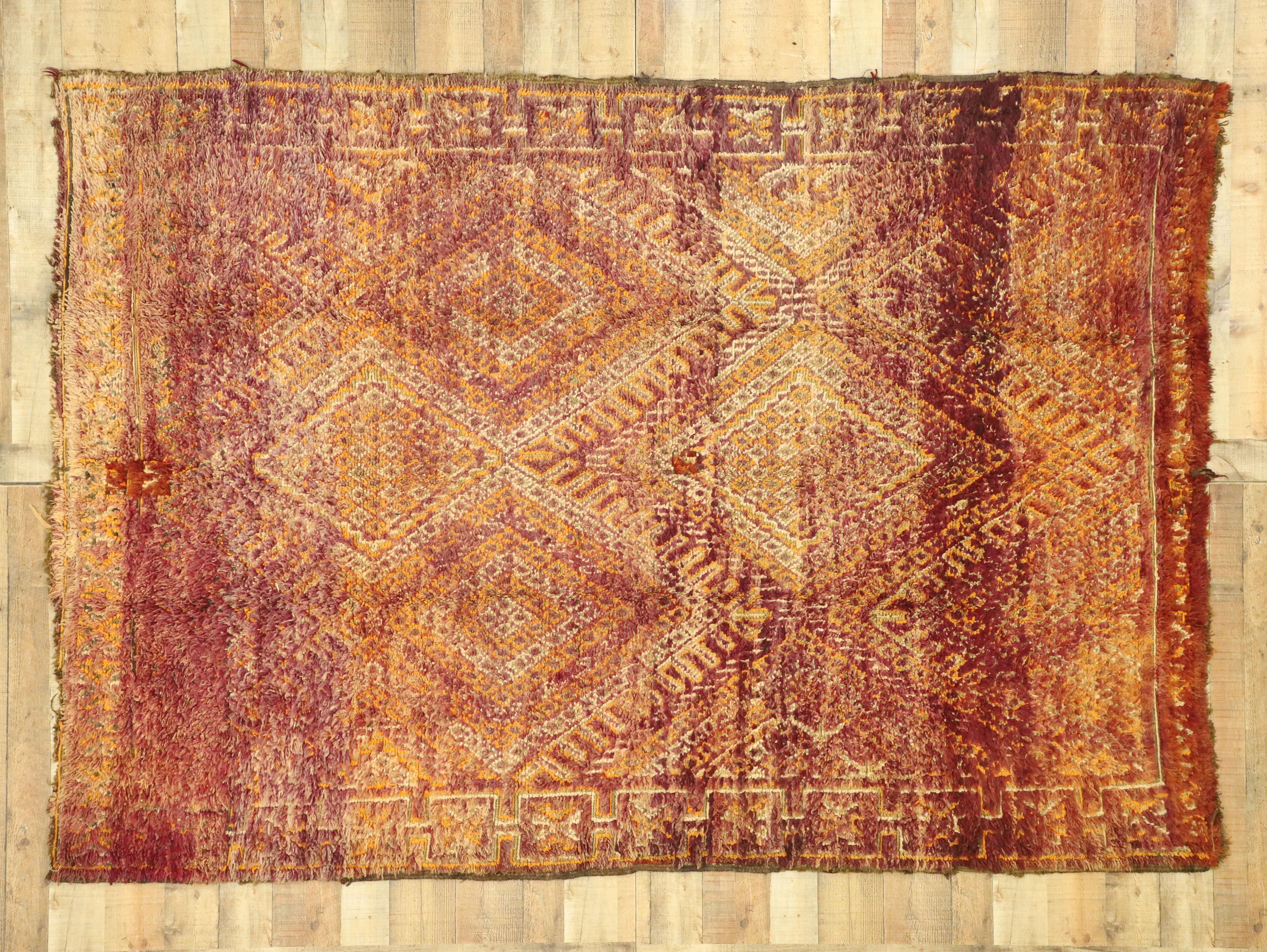 Vintage Beni M'Guild Moroccan Rug with a Diamond Pattern in Warm, Spicy Hues 1