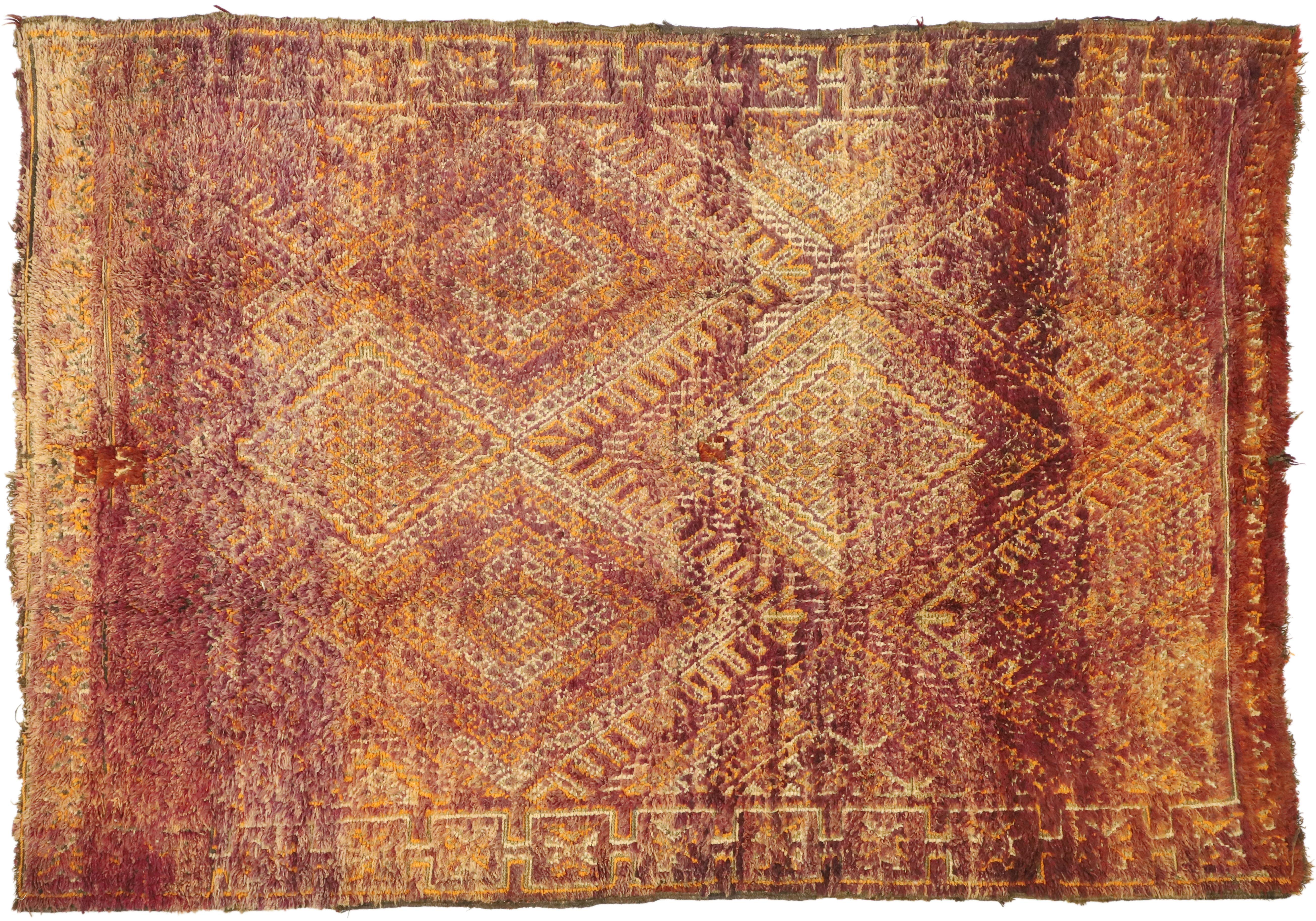 Vintage Beni M'Guild Moroccan Rug with a Diamond Pattern in Warm, Spicy Hues 2