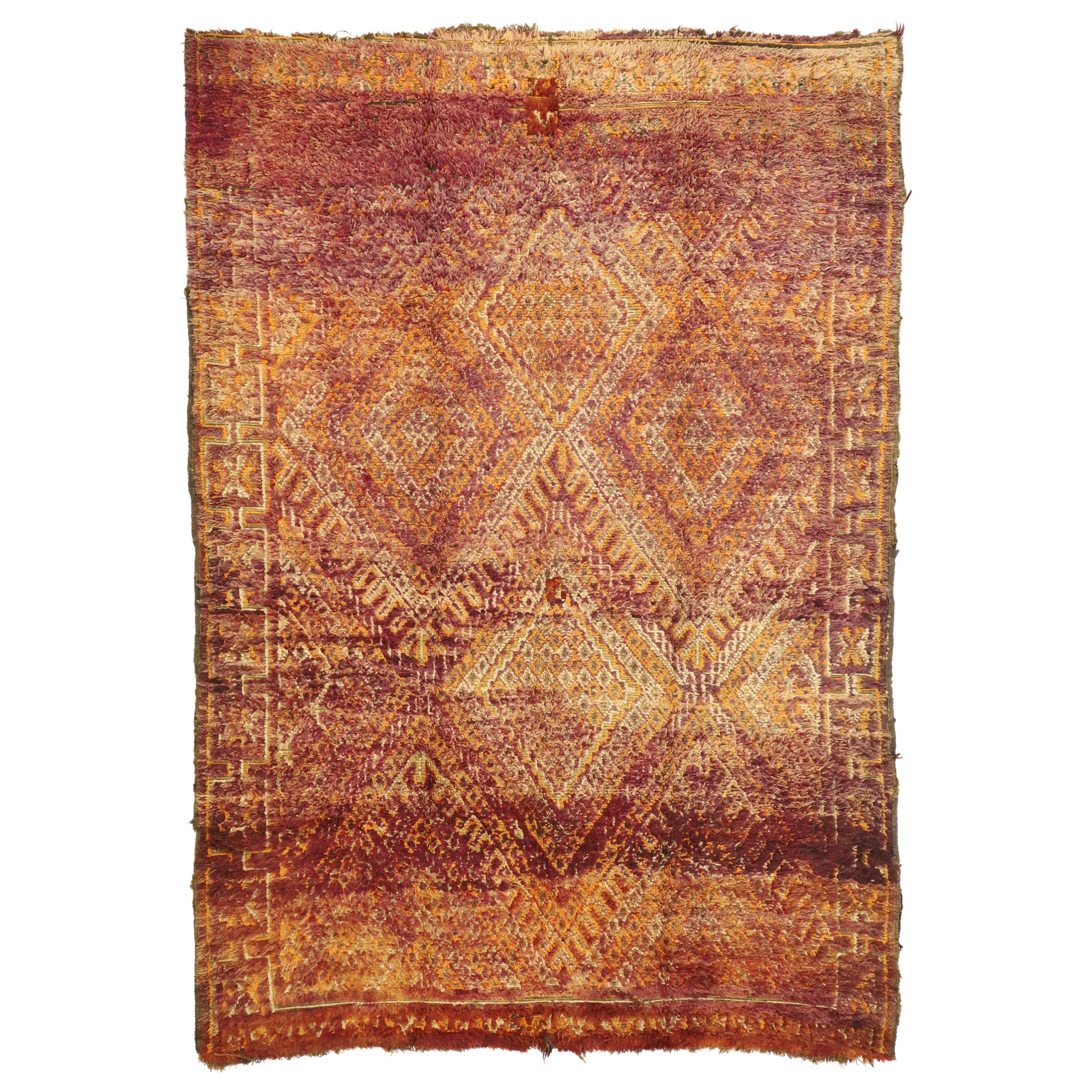 Vintage Beni M'Guild Moroccan Rug with a Diamond Pattern in Warm, Spicy Hues