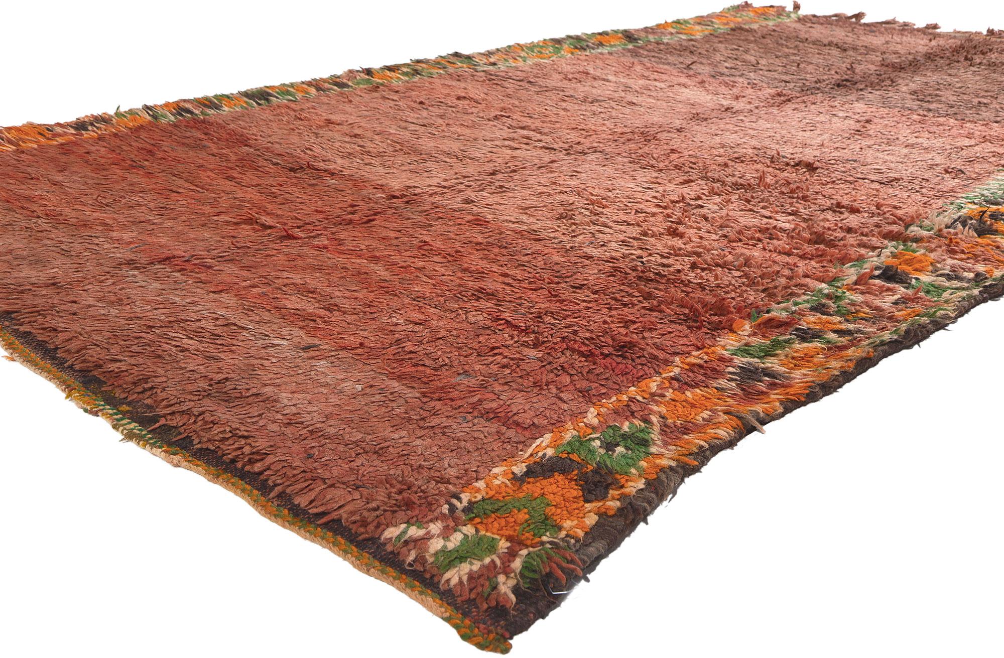 20895 Vintage Beni MGuild Moroccan Rug, 05'05 x 09'02.

Biophilic Design meets tribal enchantment in this hand knotted wool vintage Beni MGuild Moroccan rug. The intrinsic color block design and earthy hues woven into this piece echo the essence of