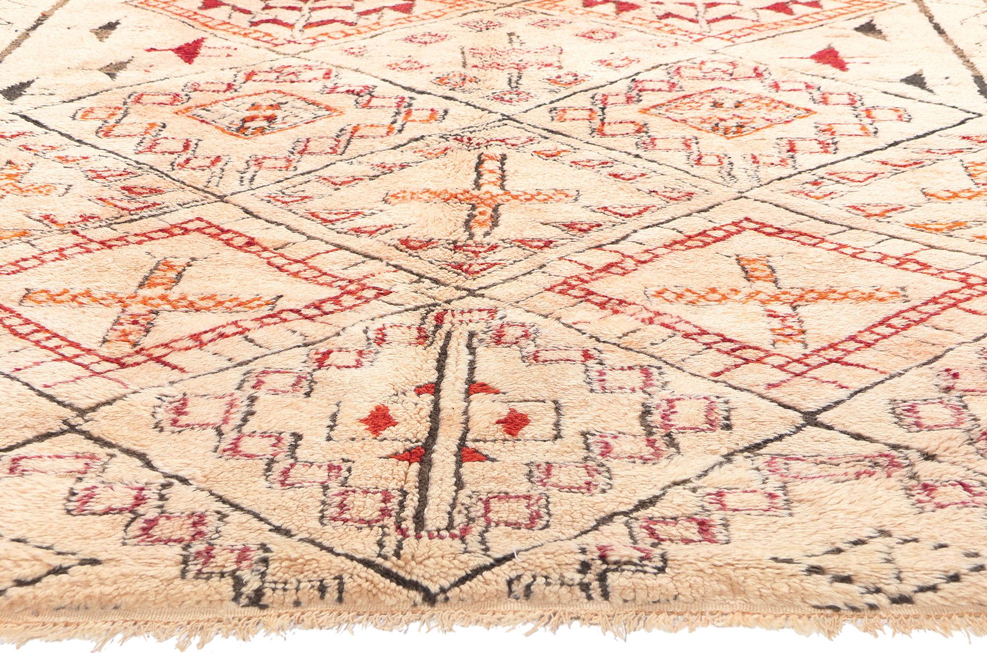 Hand-Knotted Vintage Moroccan Beni Ourain Rug, Nomadic Charm Meets Midcentury Modern For Sale