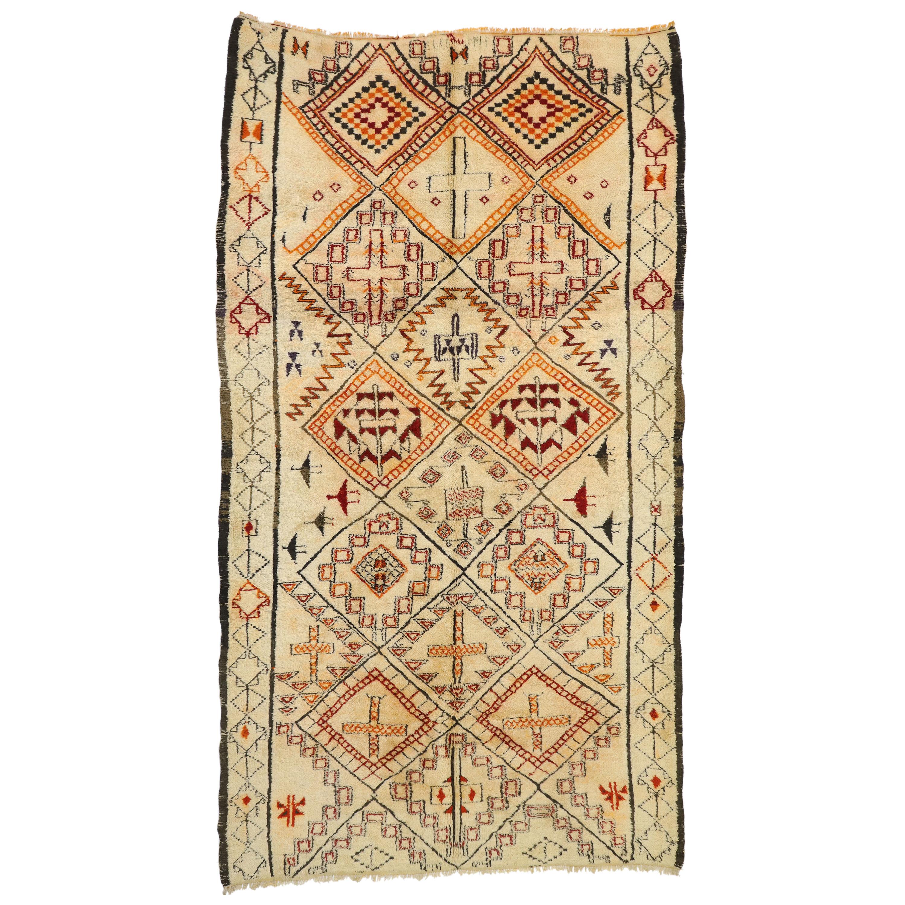 Vintage Beni M'Guild Moroccan Rug with Hygge Vibes, Berber Moroccan Rug For Sale at 1stDibs