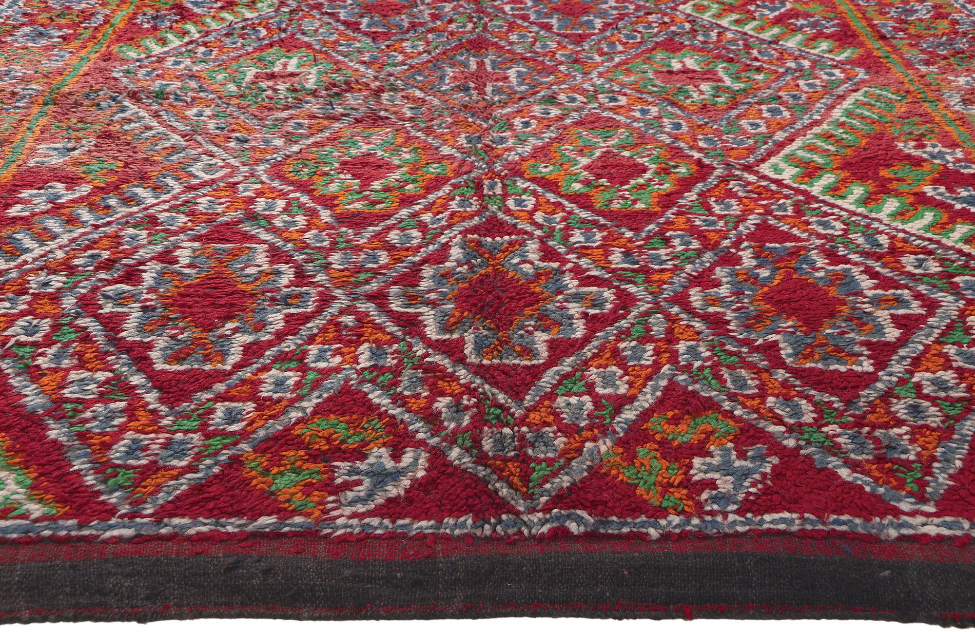 Hand-Knotted Vintage Red Beni MGuild Moroccan Rug, Midcentury Modern Meets Tribal Enchantment For Sale