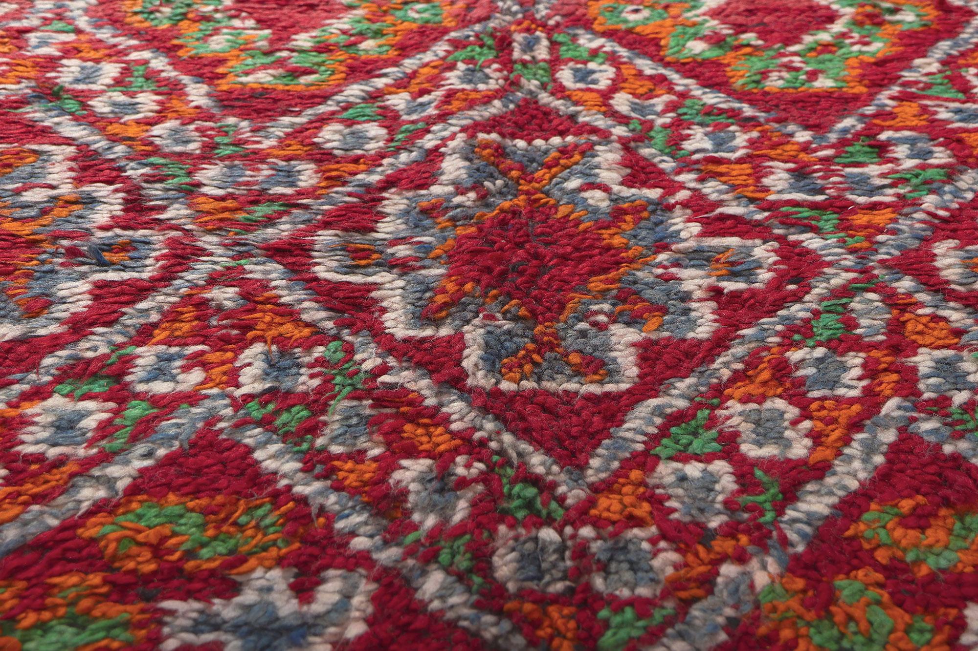 Vintage Red Beni MGuild Moroccan Rug, Midcentury Modern Meets Tribal Enchantment In Good Condition For Sale In Dallas, TX