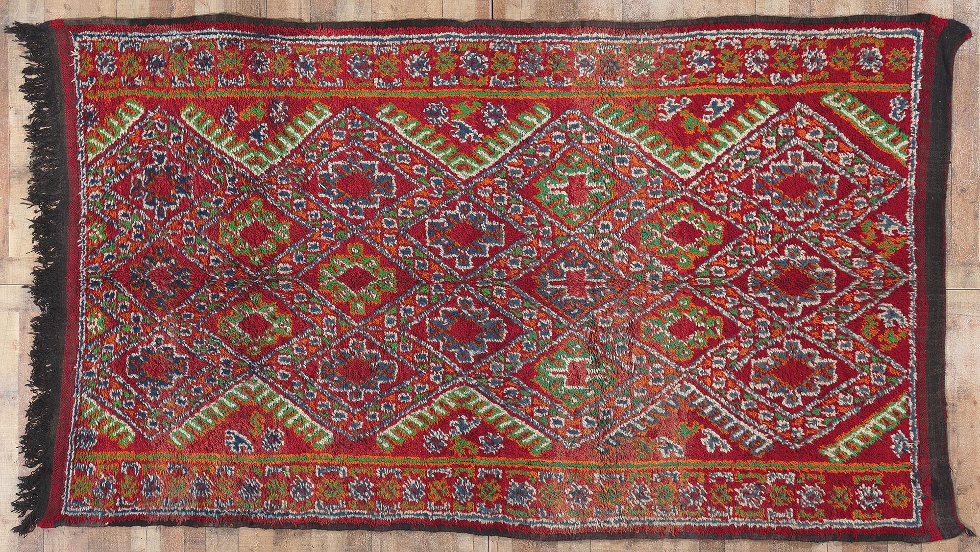 Vintage Red Beni MGuild Moroccan Rug, Midcentury Modern Meets Tribal Enchantment For Sale 2