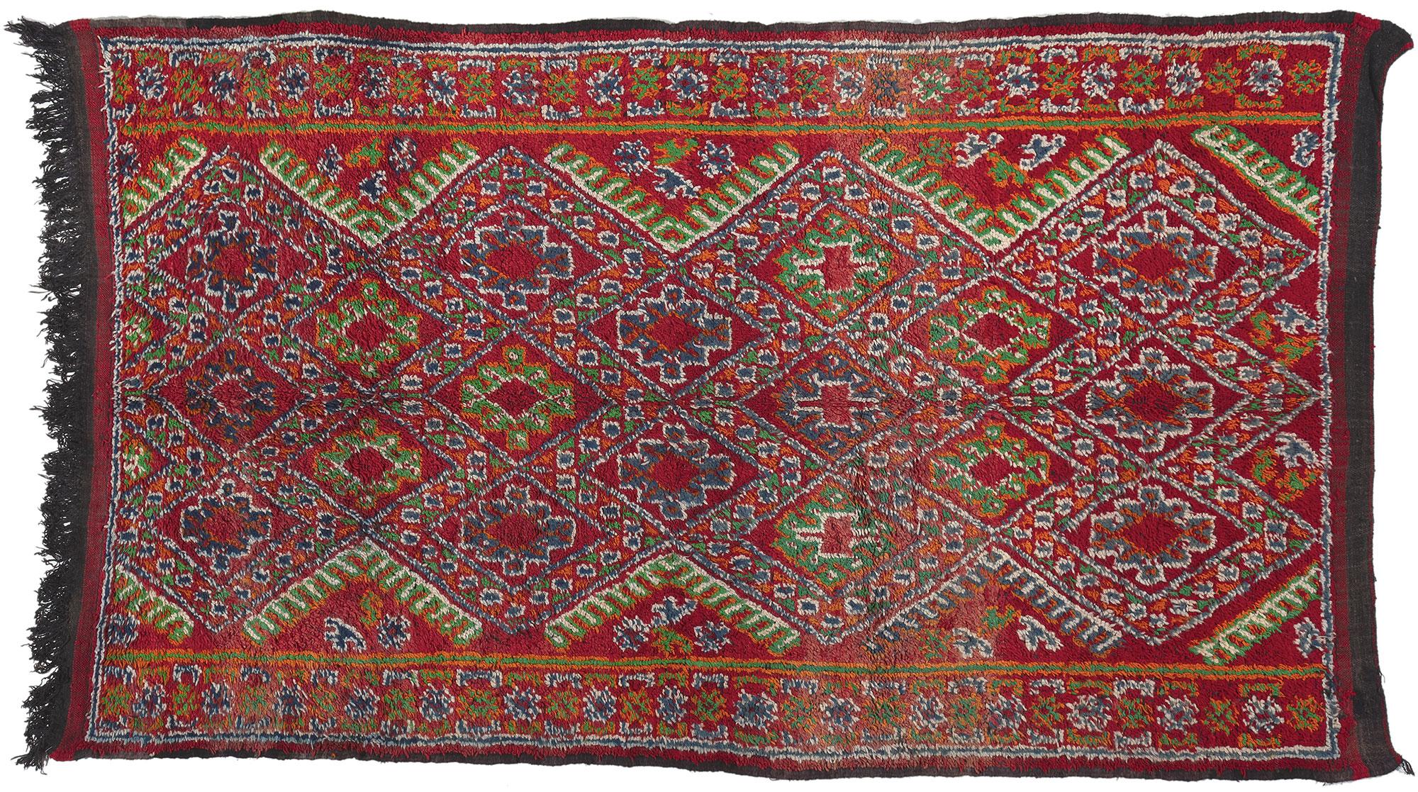 Vintage Red Beni MGuild Moroccan Rug, Midcentury Modern Meets Tribal Enchantment For Sale 3