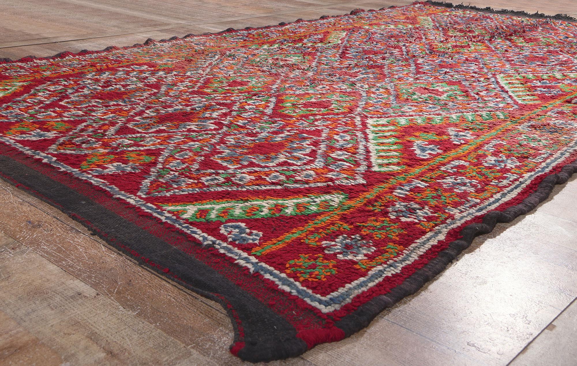 Wool Vintage Red Beni MGuild Moroccan Rug, Midcentury Modern Meets Tribal Enchantment For Sale