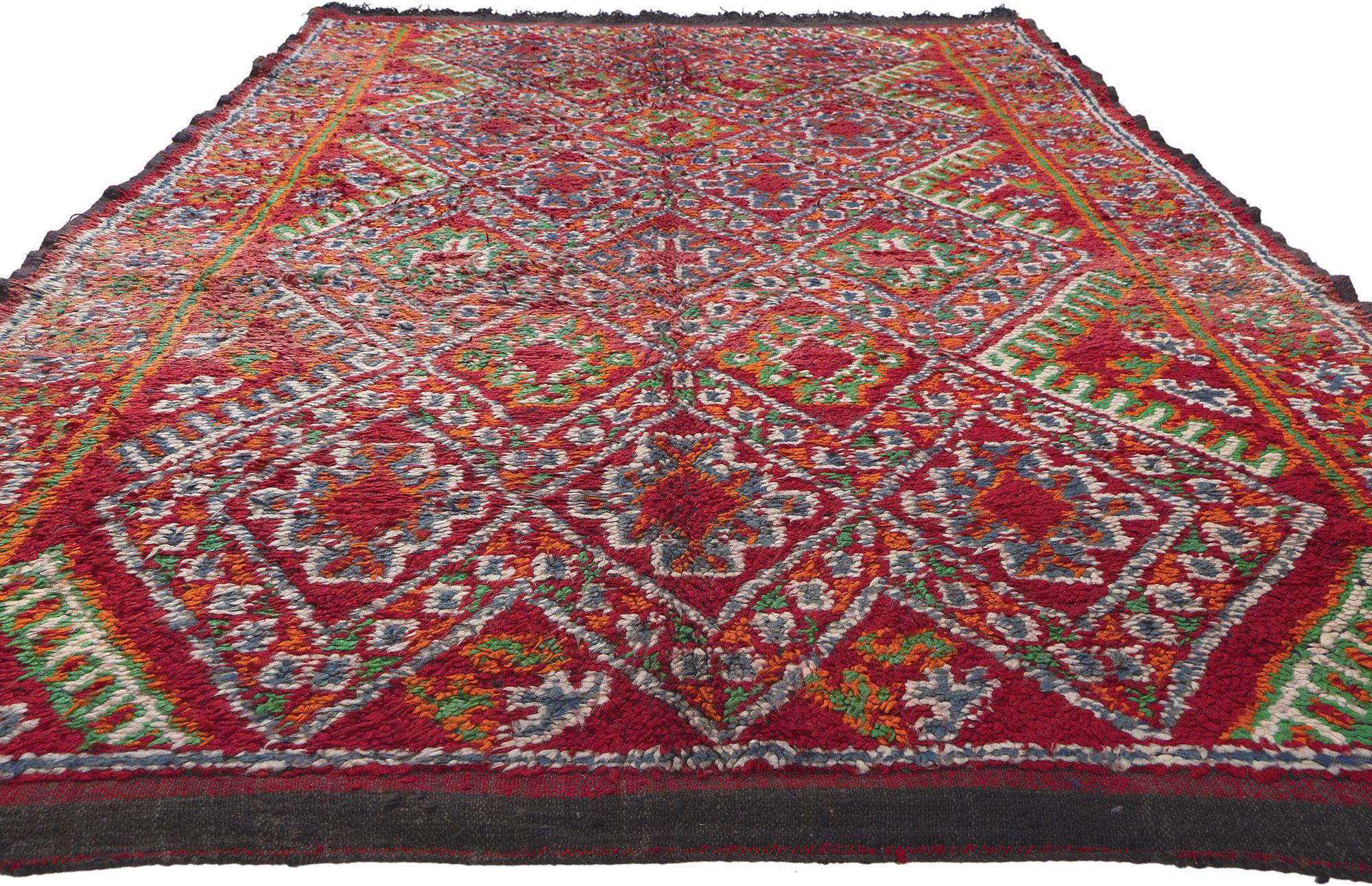 Mid-Century Modern Vintage Red Beni MGuild Moroccan Rug, Midcentury Modern Meets Tribal Enchantment For Sale