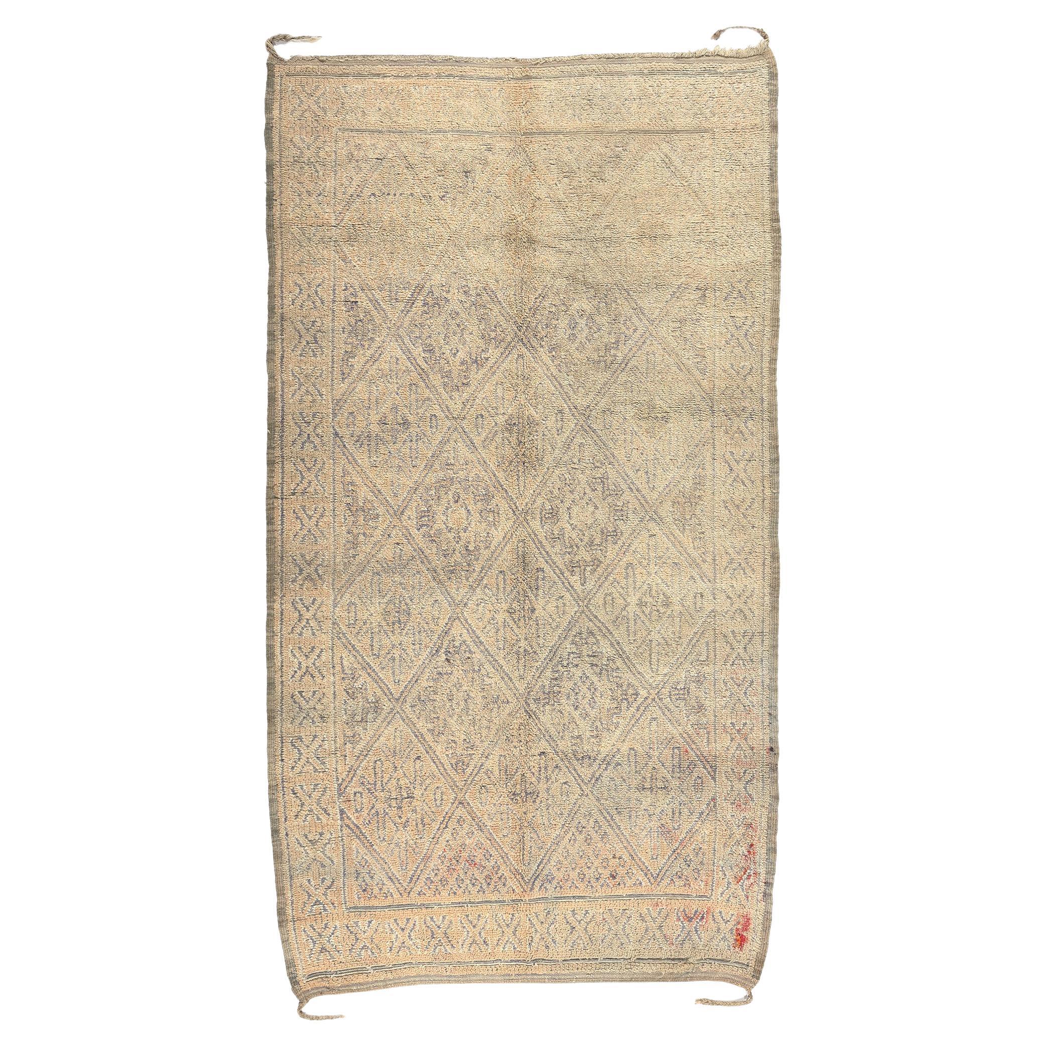 Vintage Beni MGuild Moroccan Rug, Cozy Nomad Meets Subtle Shibui For Sale