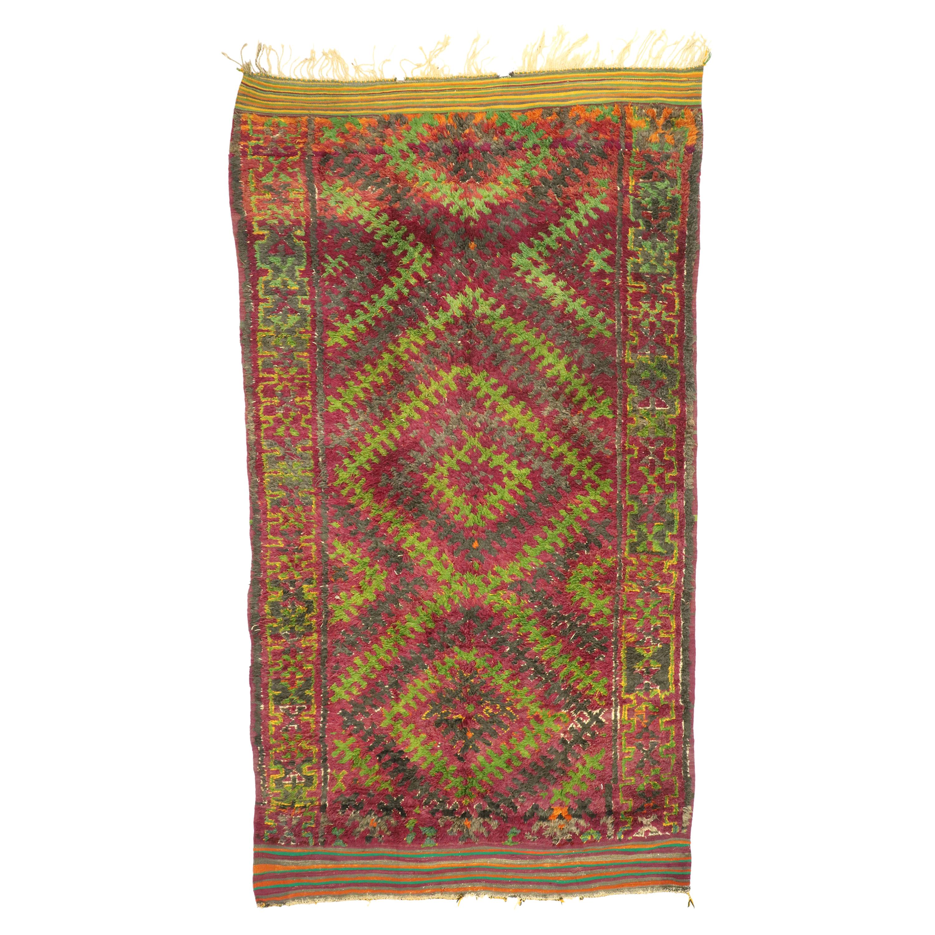 Tapis marocain vintage Beni M'Guild de style rétro et postmoderne en vente