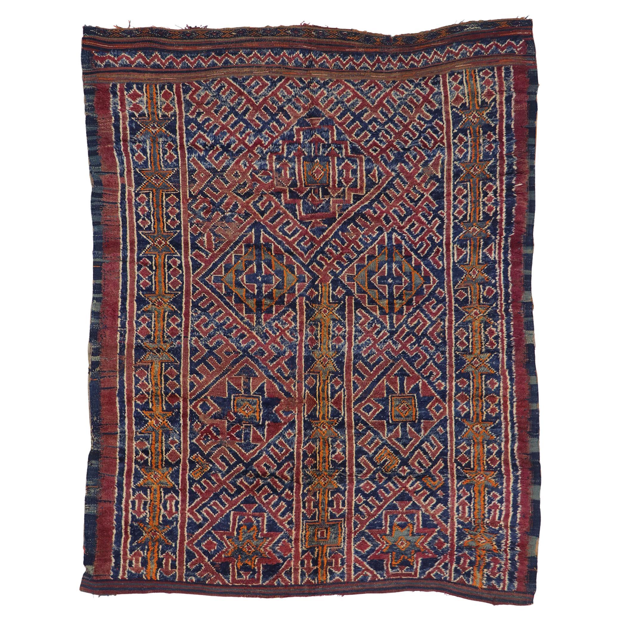 Vintage Beni M'Guild Moroccan Rug with Tribal Style