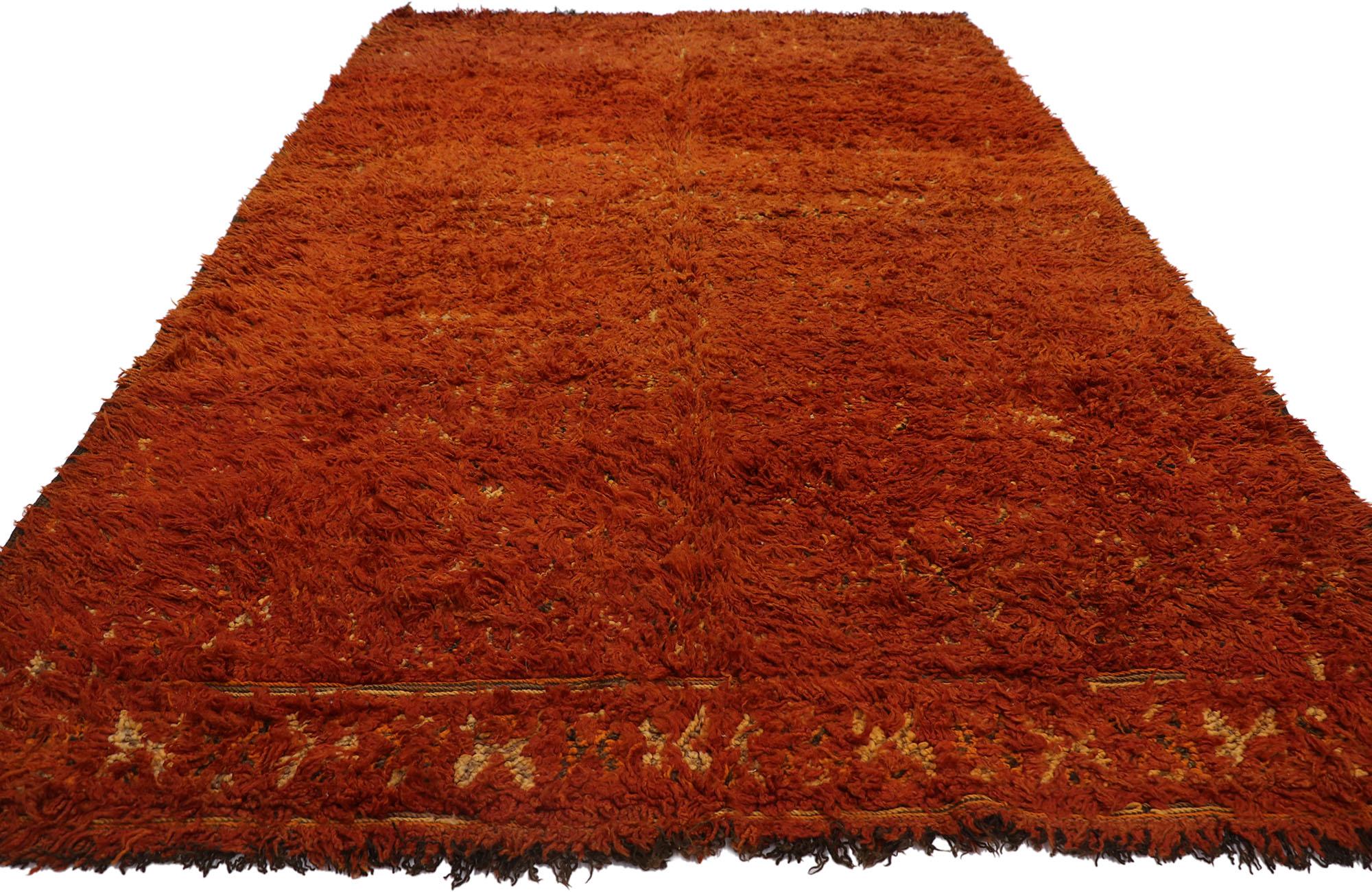 Tribal Vintage Beni M'Guild Red Moroccan Rug with Mid-Century Modern Style For Sale