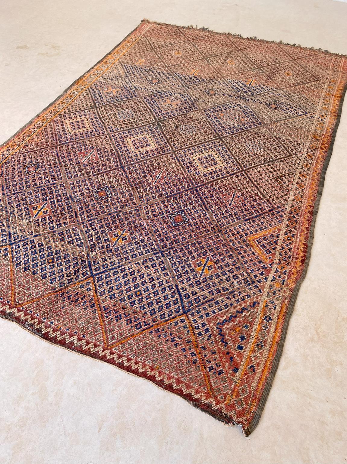 Vintage Beni Mguild rug - Orange/terracotta/blue - 6.1x9.8feet / 186x298cm For Sale 3