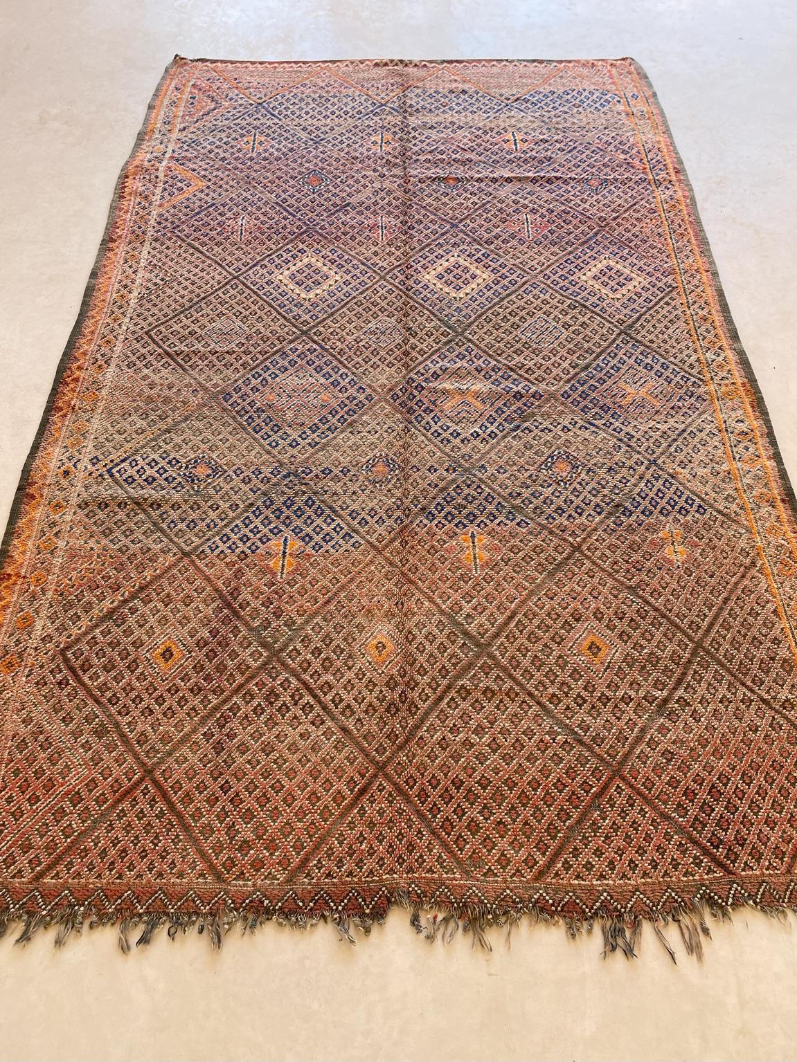 Hand-Woven Vintage Beni Mguild rug - Orange/terracotta/blue - 6.1x9.8feet / 186x298cm For Sale